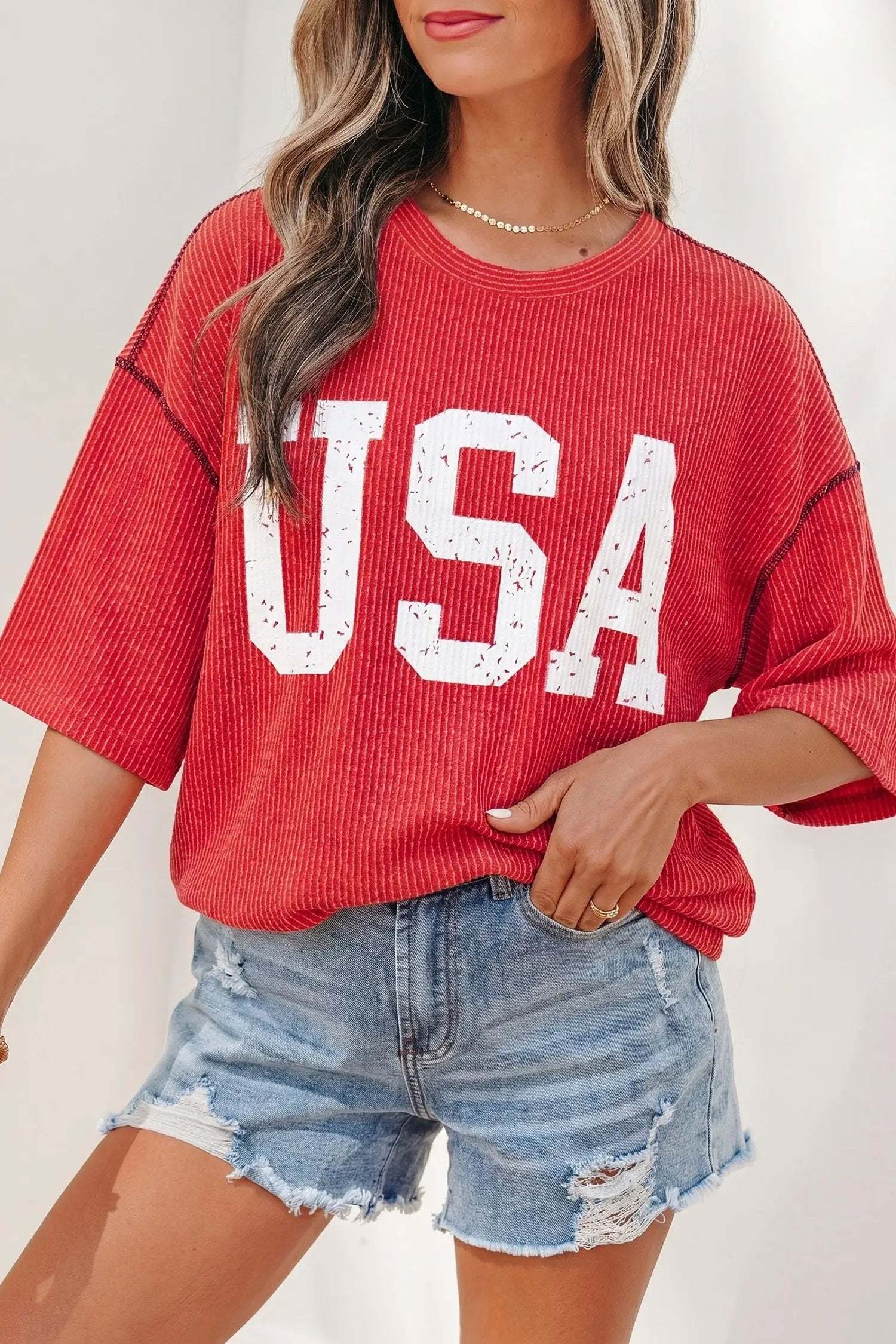 Oversized USA Graphic Ribbed Tee
