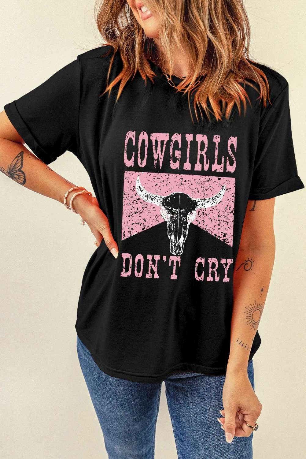 Western Graphic Tee with steer head cowgirl print short sleeve top