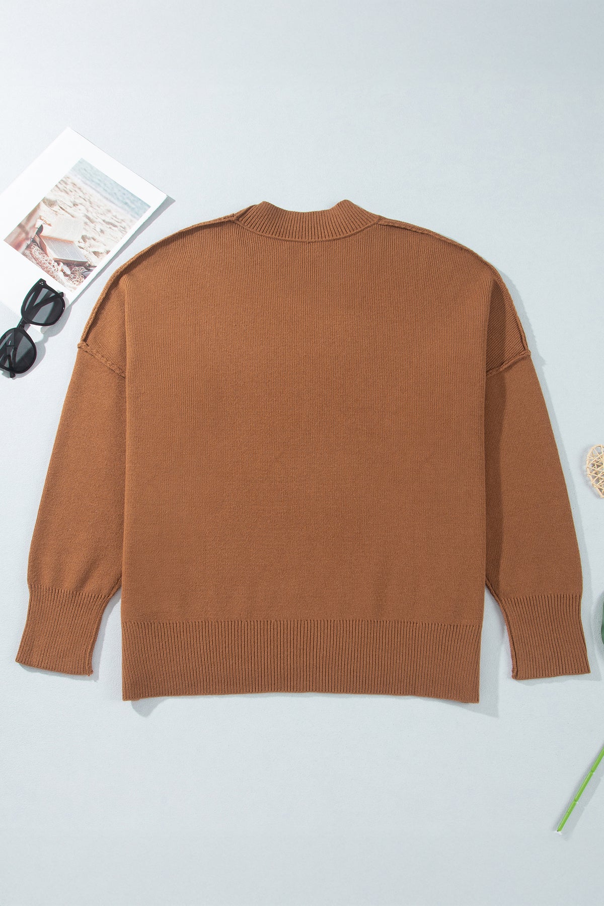 Plus Size Oversized Ribbed Knit Long Sleeve Tunic Sweater