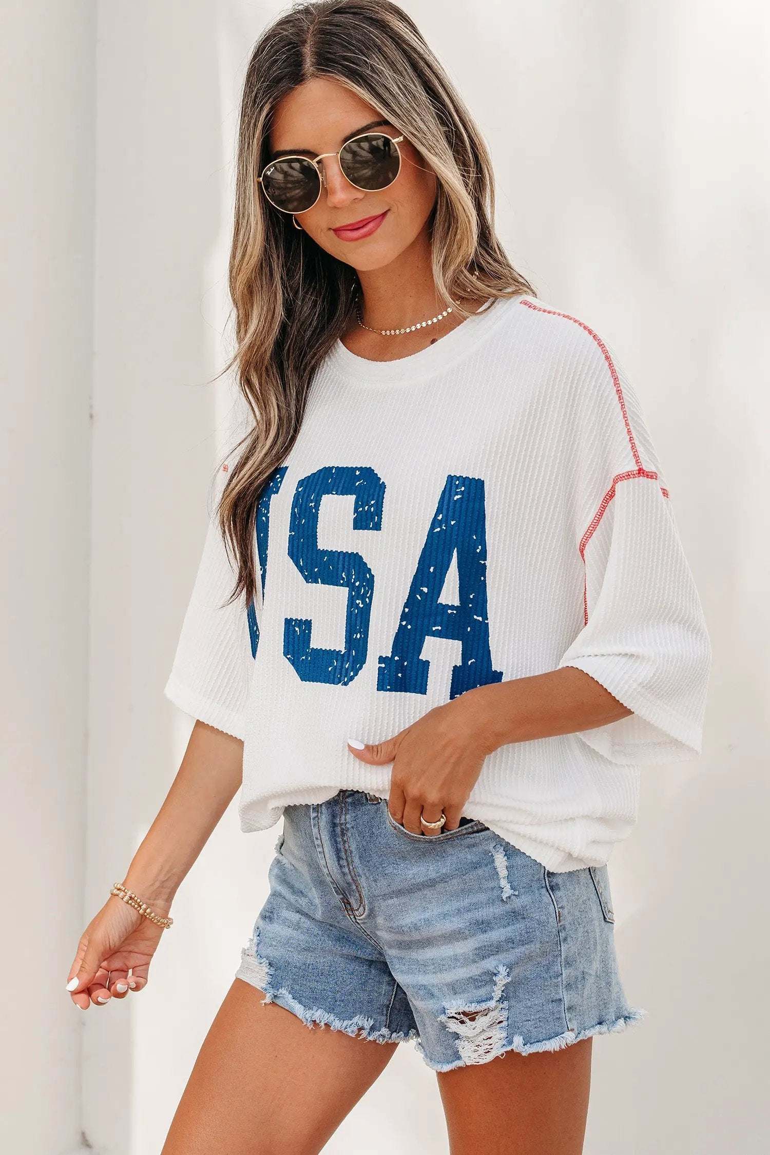 Oversized USA Graphic Ribbed Tee
