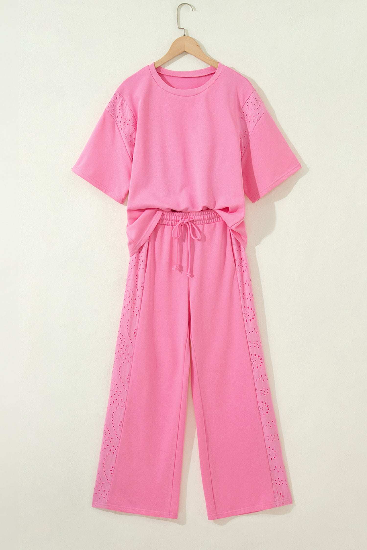 Two-Piece Lace Outfit Set | Patchwork Top and Elastic-Waist Pants