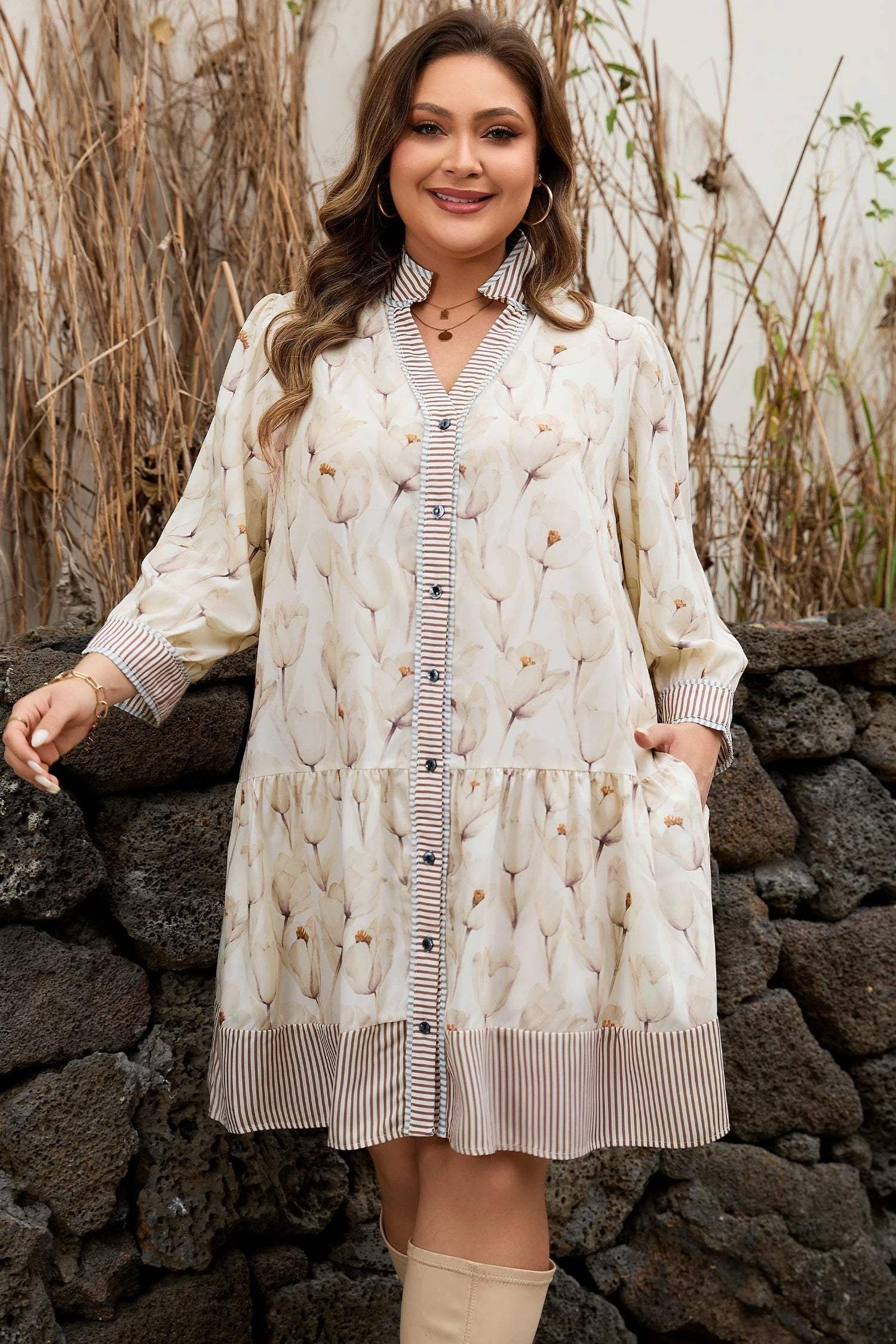Plus size floral button-down dress - Effortless Floral dress for Moms