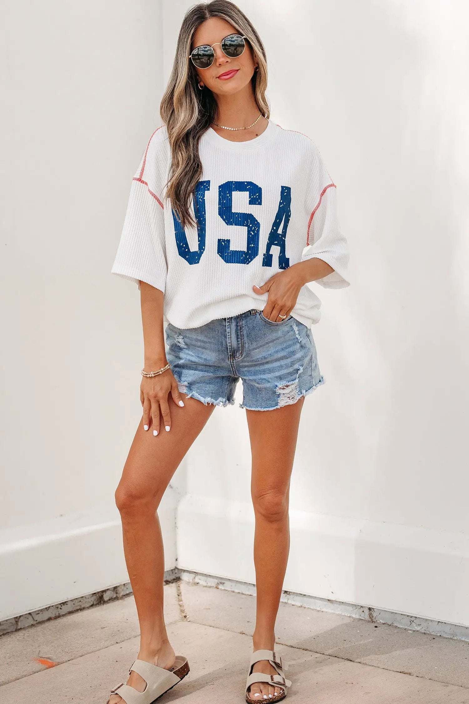 Oversized USA Graphic Ribbed Tee