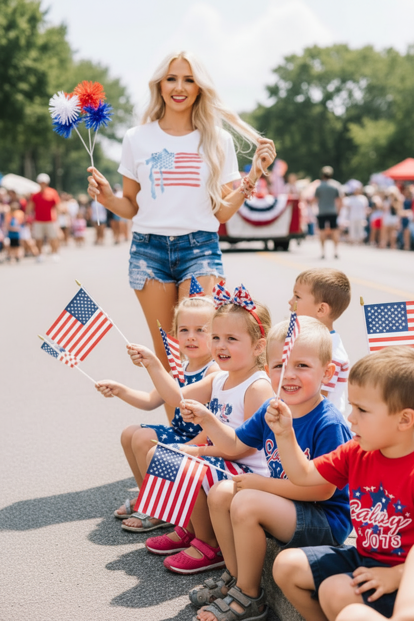 American Flag Bow Knot Print Crewneck T-Shirt