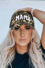 Leopard print baseball cap with bold MAMA embroidery and breathable cotton fabric for casual wear