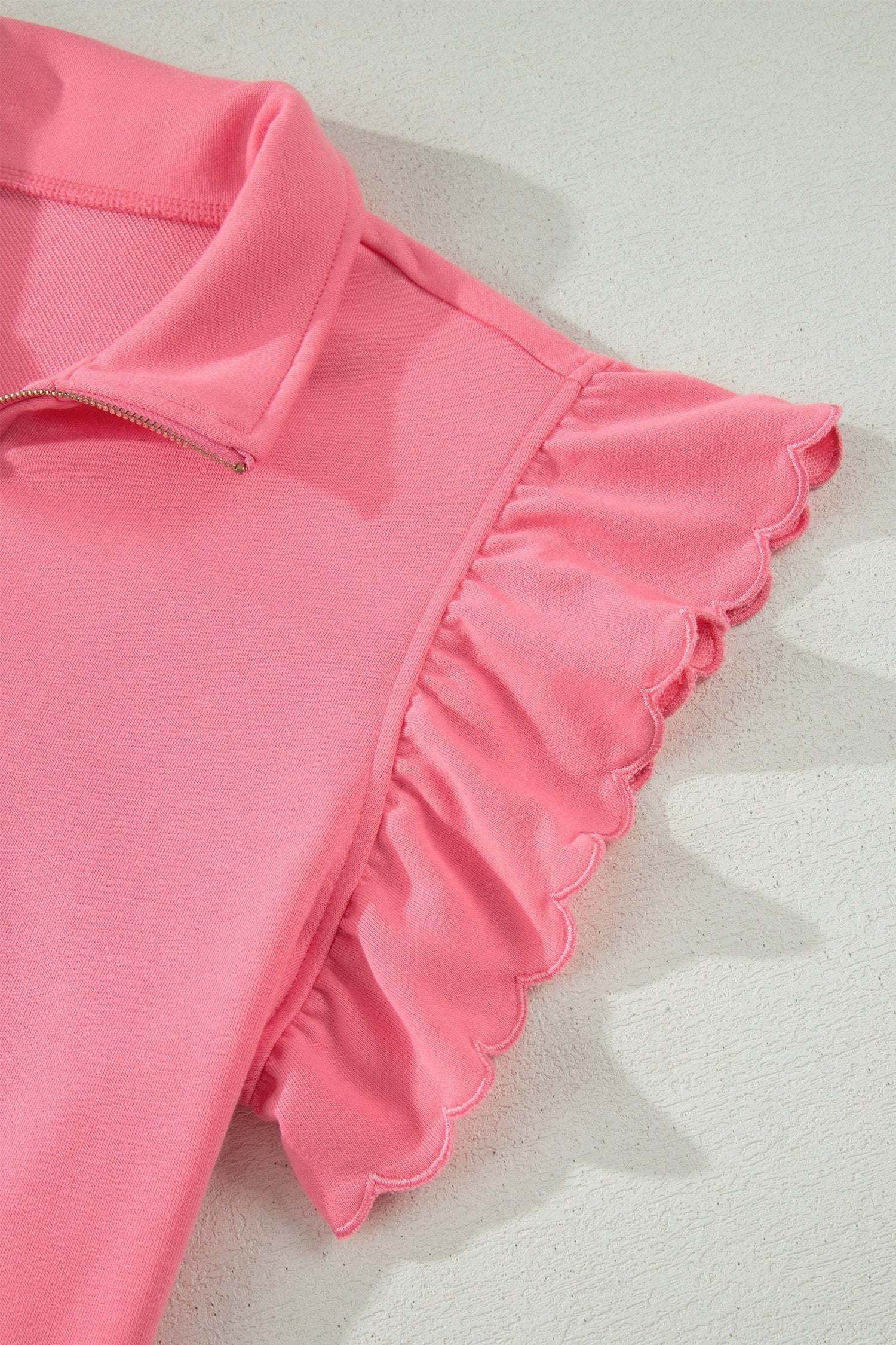 Ruffled Half Zip Short Set cozy vacation outfit with matching shorts
