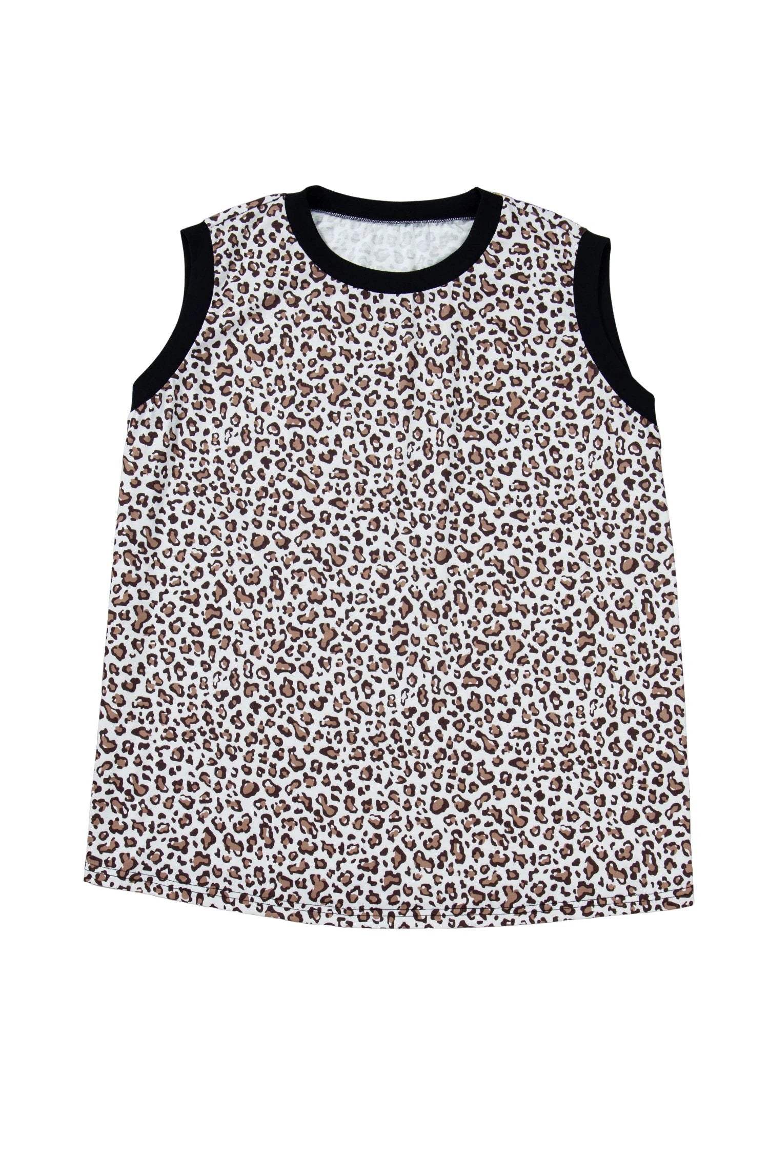 Plus size leopard sleeveless top with khaki contrast trim for casual wear