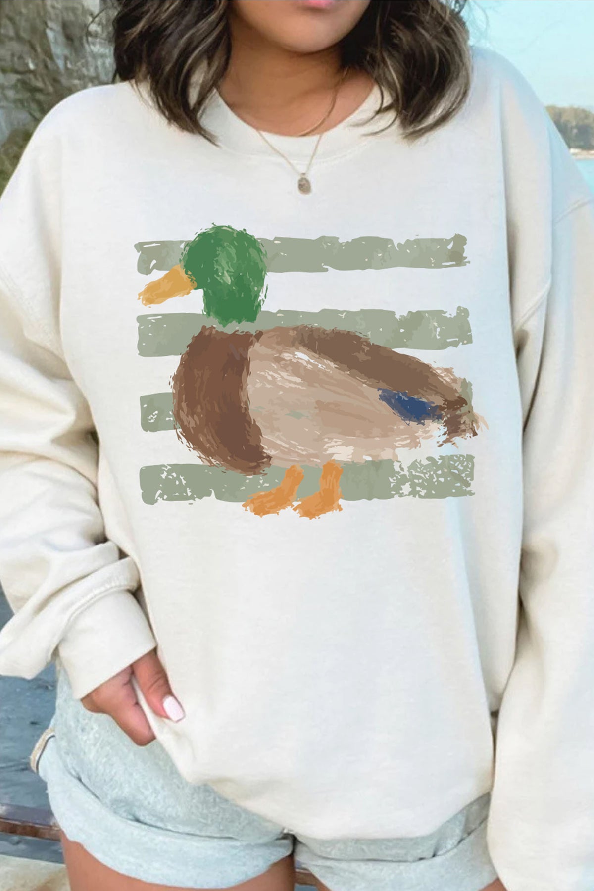 Western Duck Graphic Casual Pullover Sweatshirt