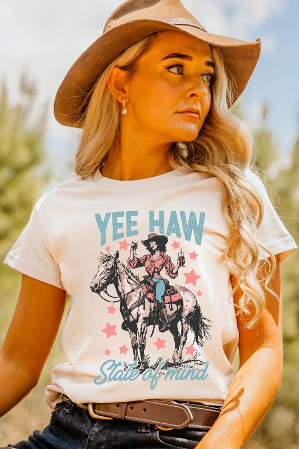 white yee haw state of mind cowgirl graphic western fashion tee for women casual everyday outfit