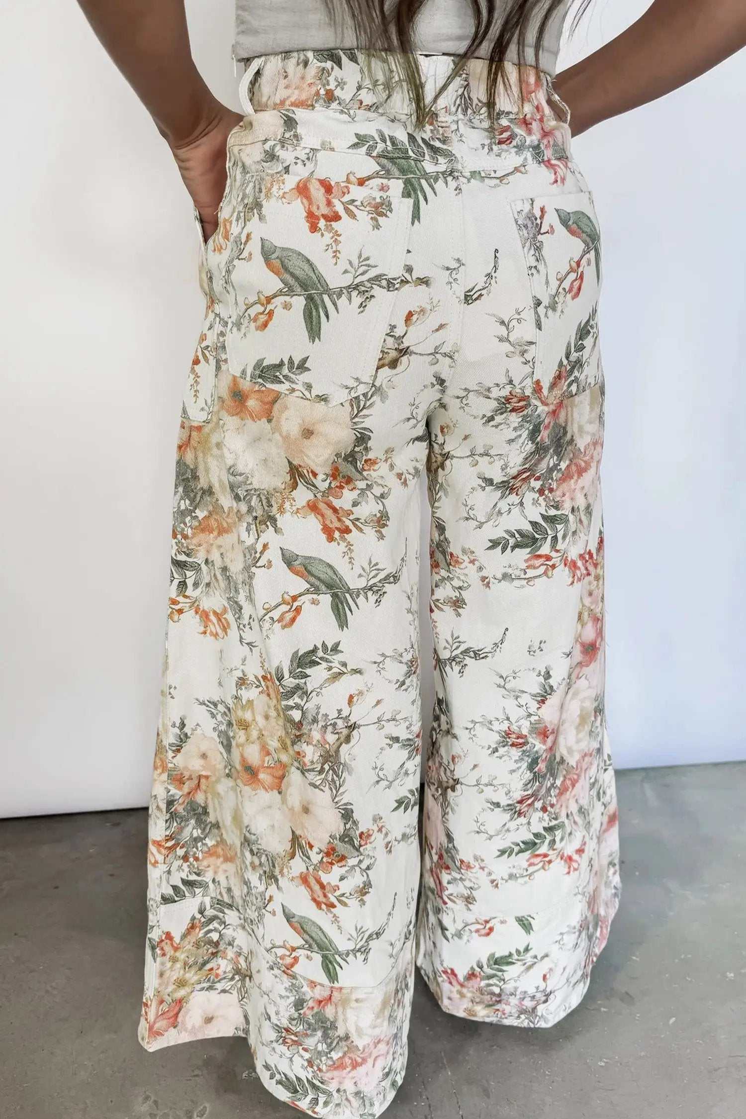 Floral High Waist Jeans wide leg boho vintage denim for women