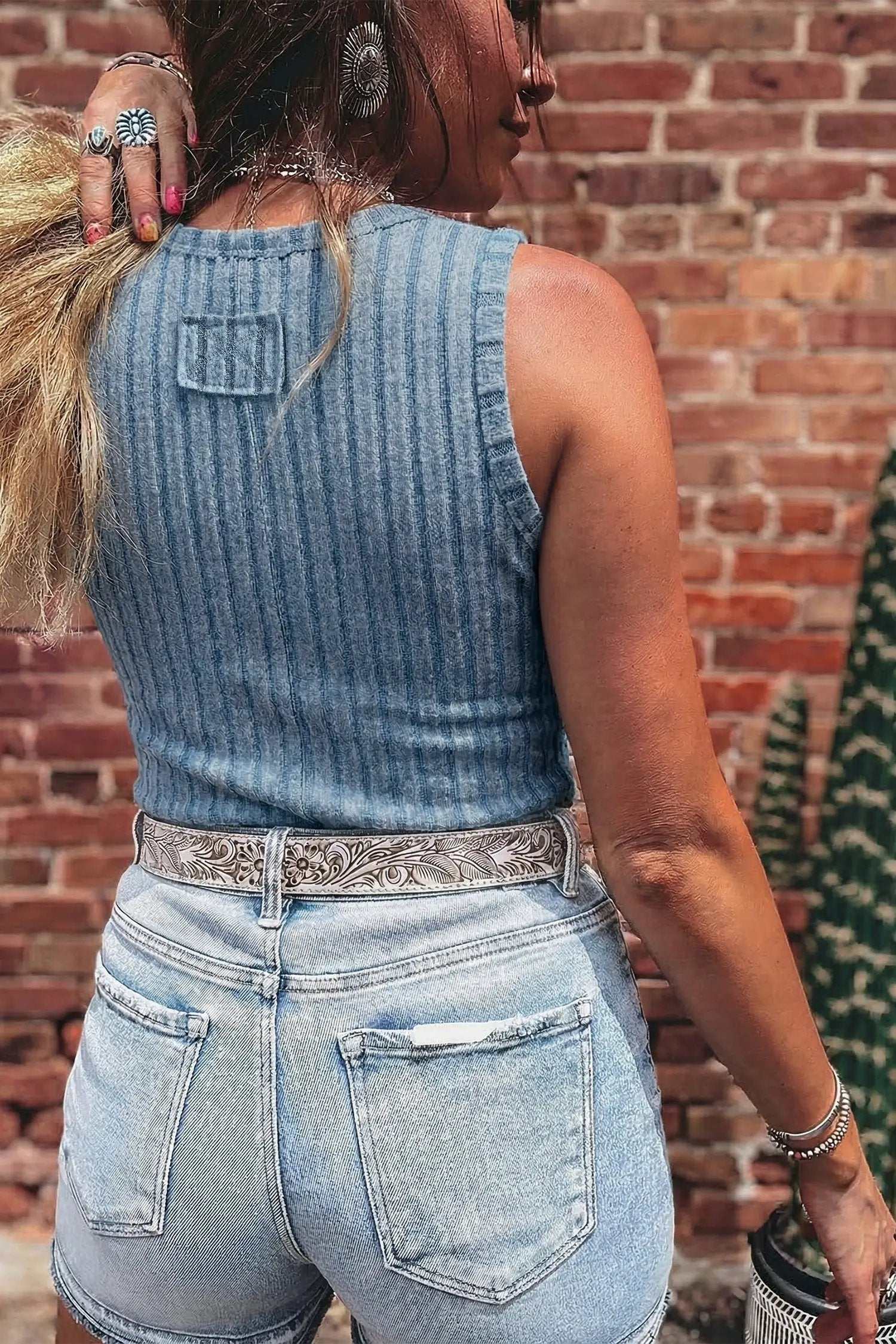 Ribbed Mineral Wash Tank Top slim fit cozy western casual top