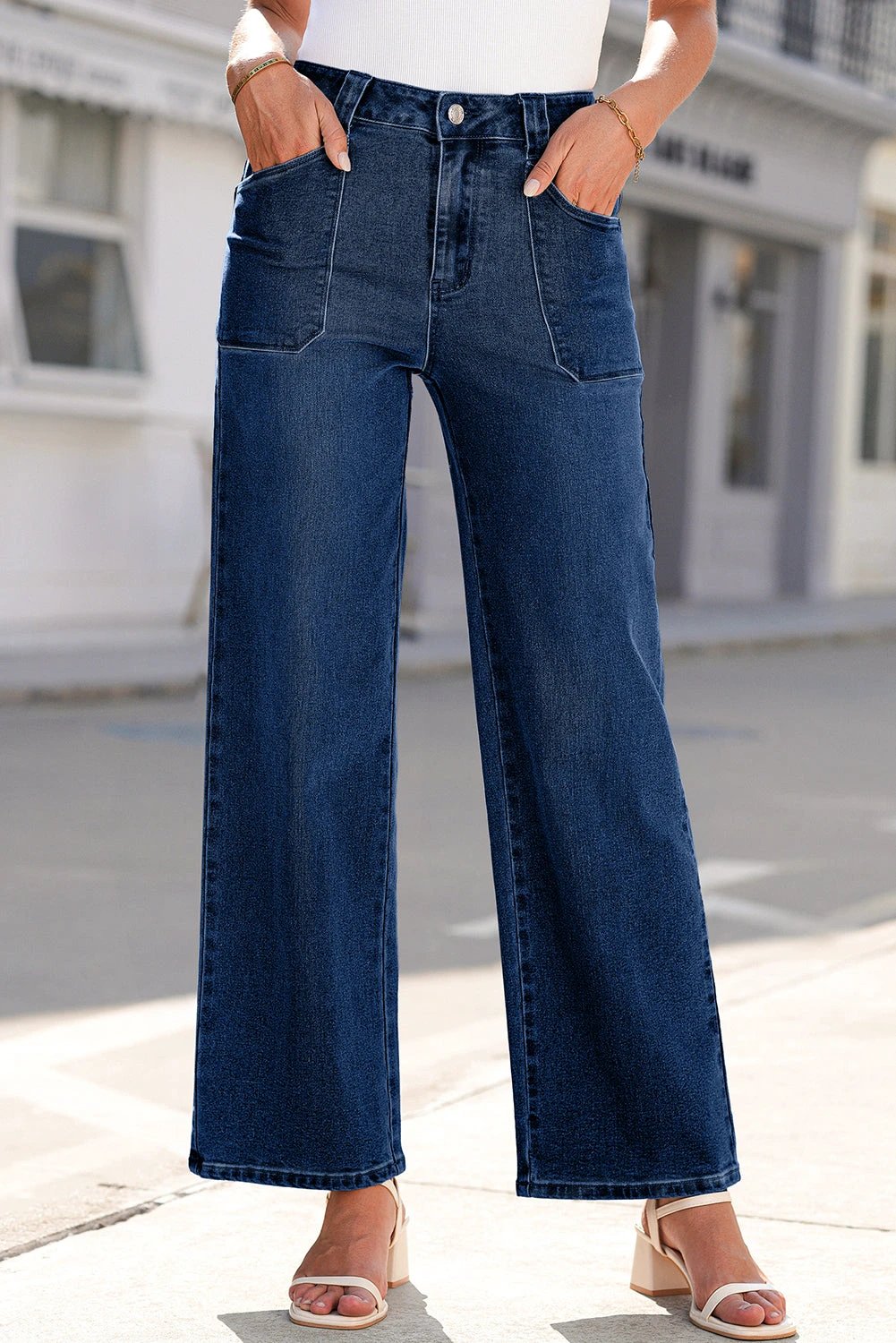 Chic Mom mid-rise straight-leg jeans in dirty blue denim with classic five-pocket styling