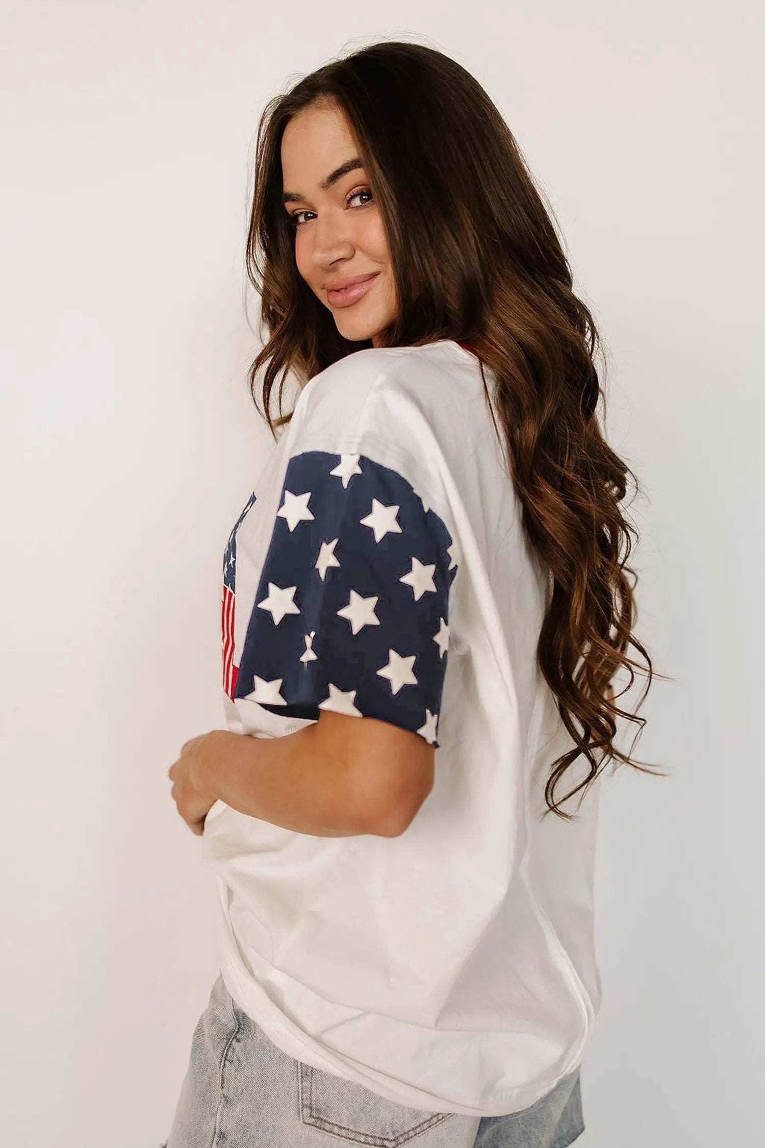 jet stream flag print usa graphic patchwork casual tee for women casual everyday outfit