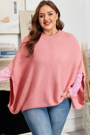 light pink ribbed knit half sleeve plus size poncho style sweater for women casual everyday outfit