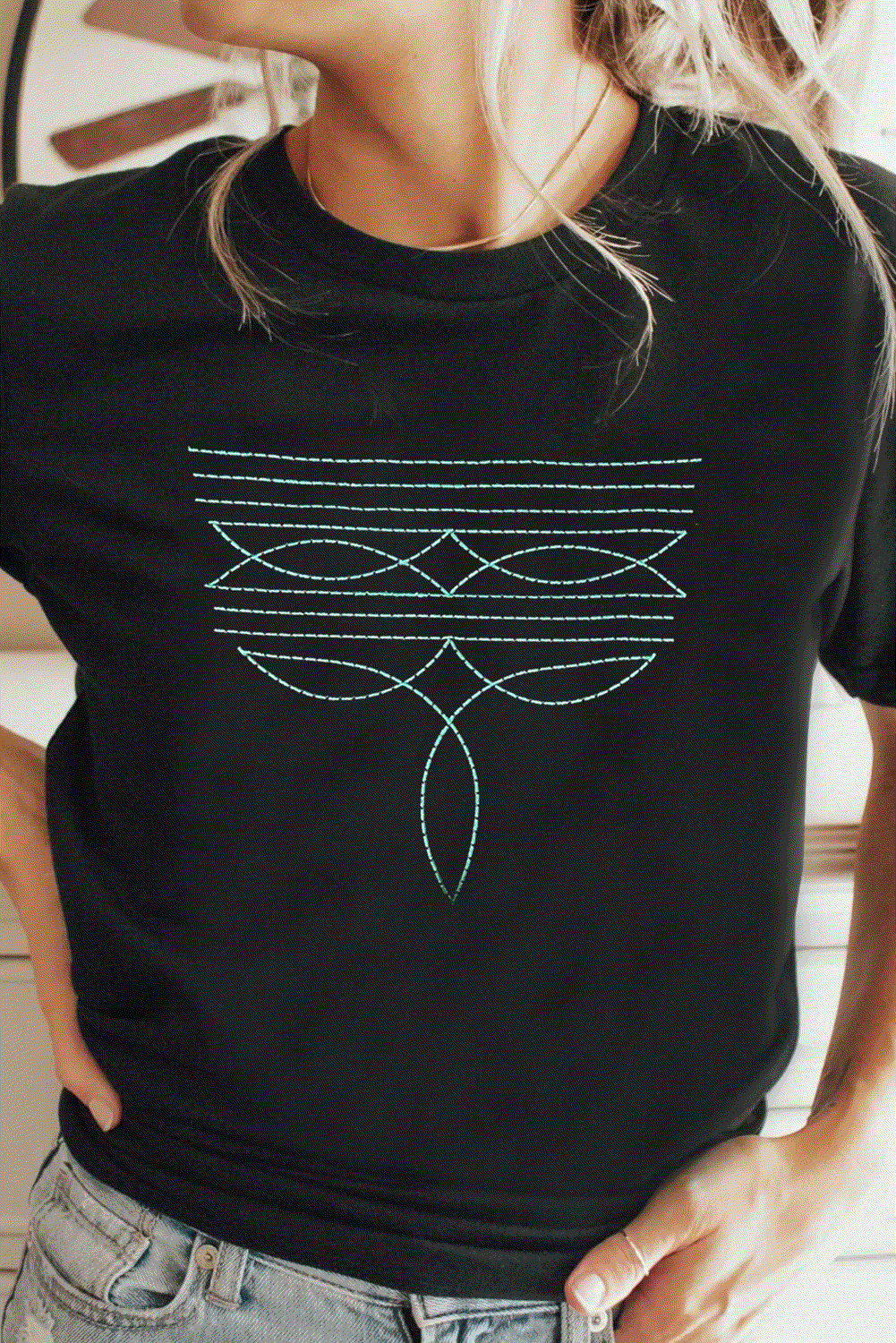 black western fashion geometric embroidered t shirt for women casual everyday outfit