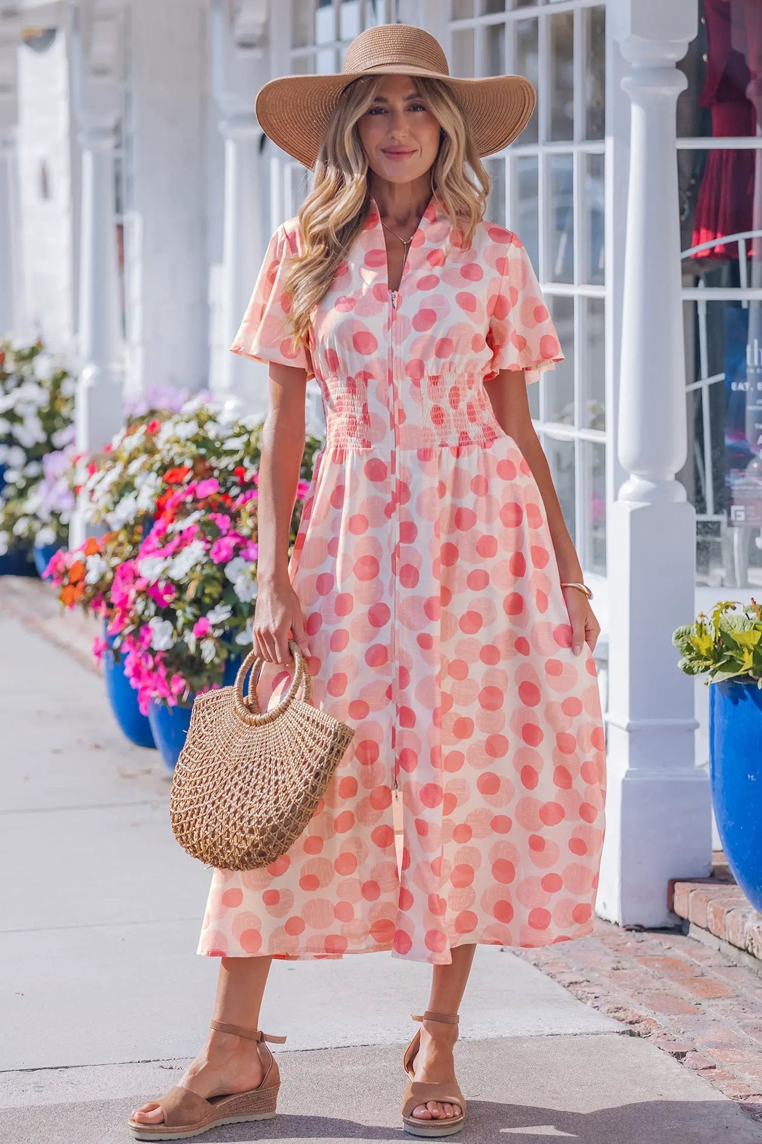 pink polka dot maxi dress