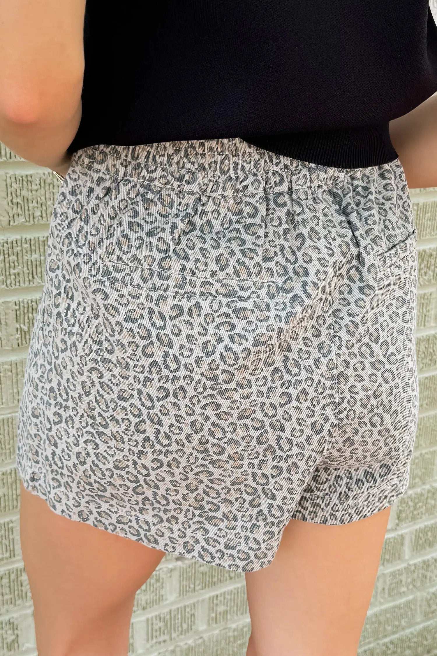 Leopard Print Denim Shorts with wrap front casual denim style