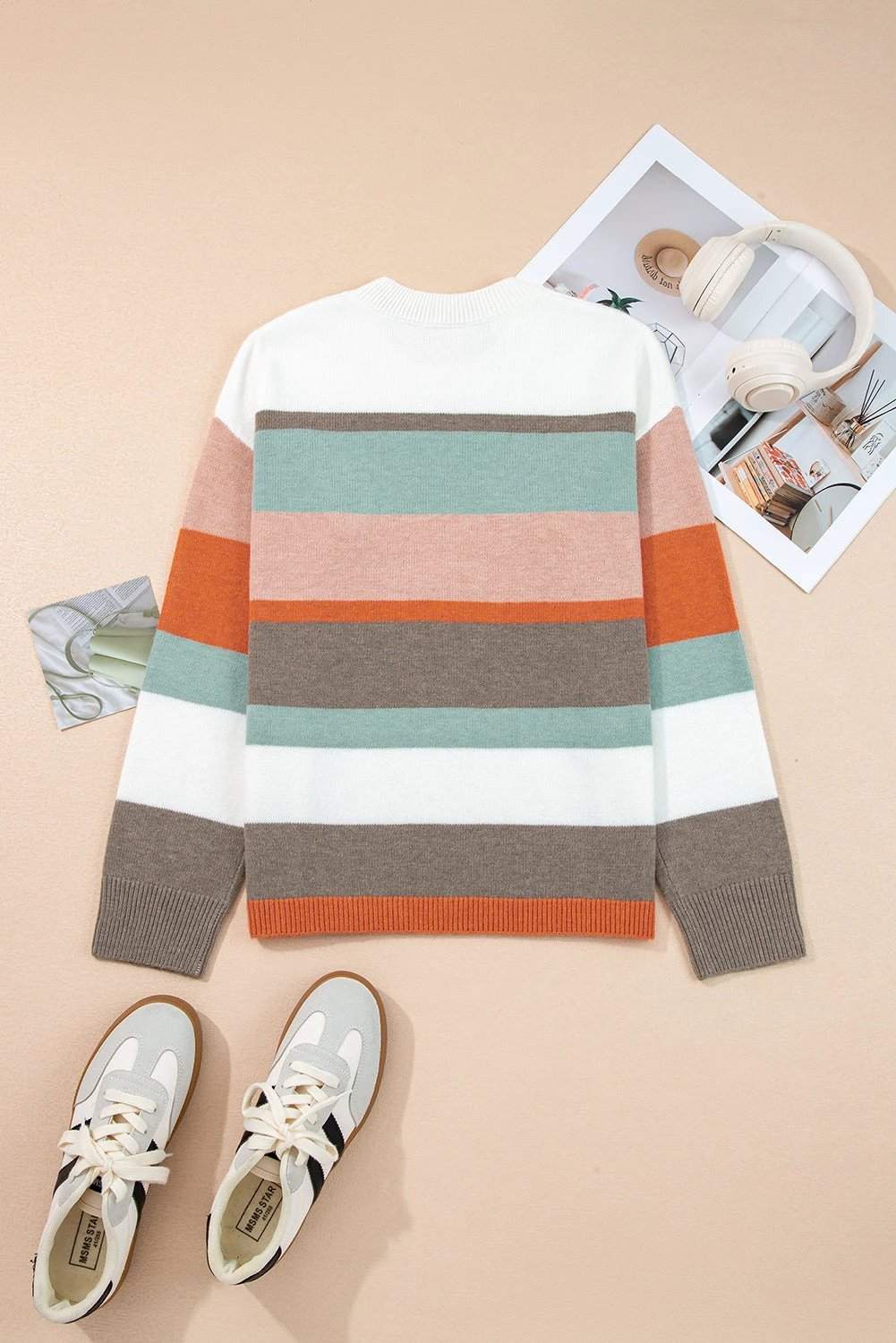 colorblock stripe knit sweater for women casual everyday outfit