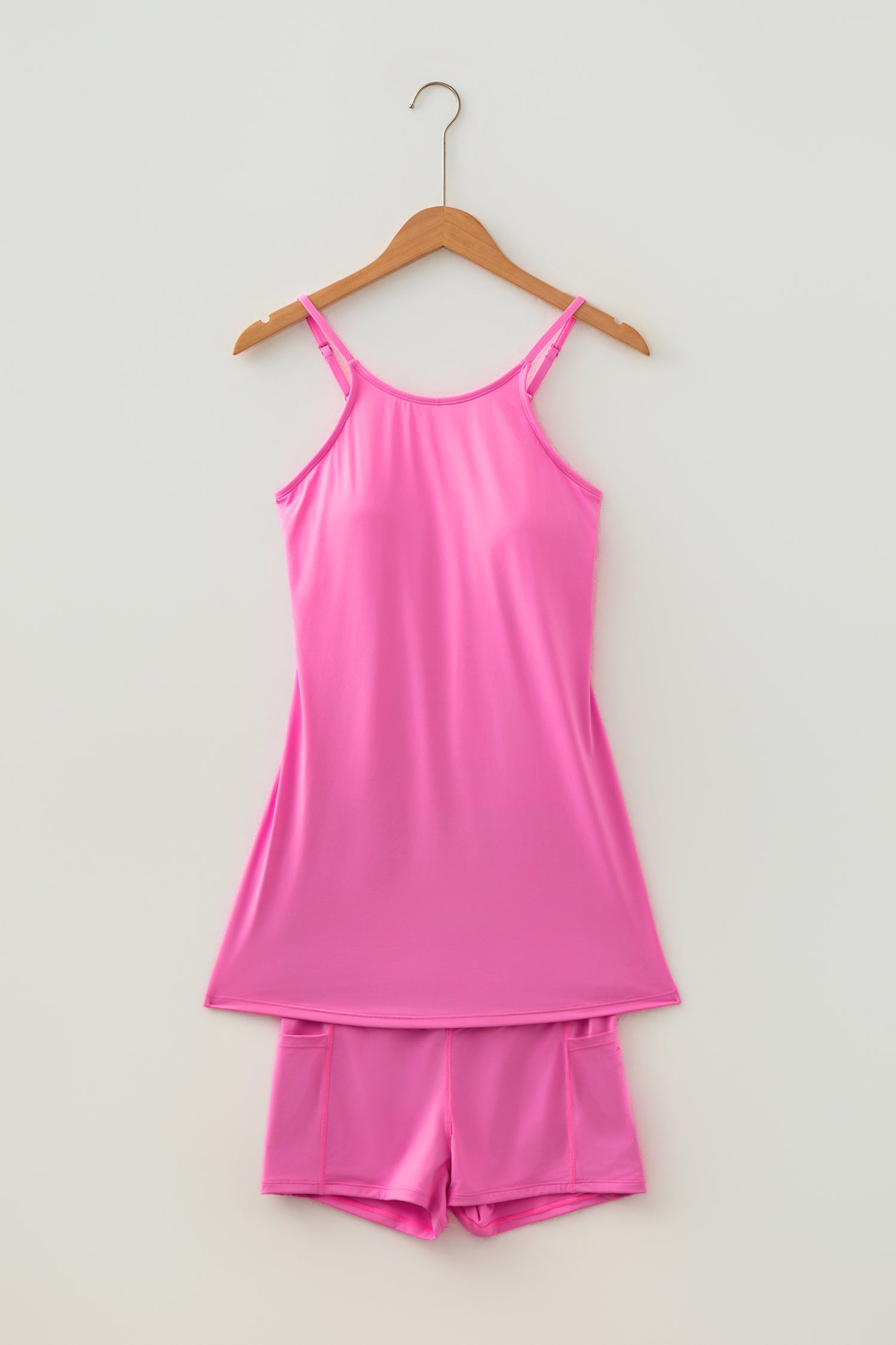 Solid Color Tunic Tank Dress Athletic Shorts Two-Piece Set — everyday dress for women | J&H Apparel