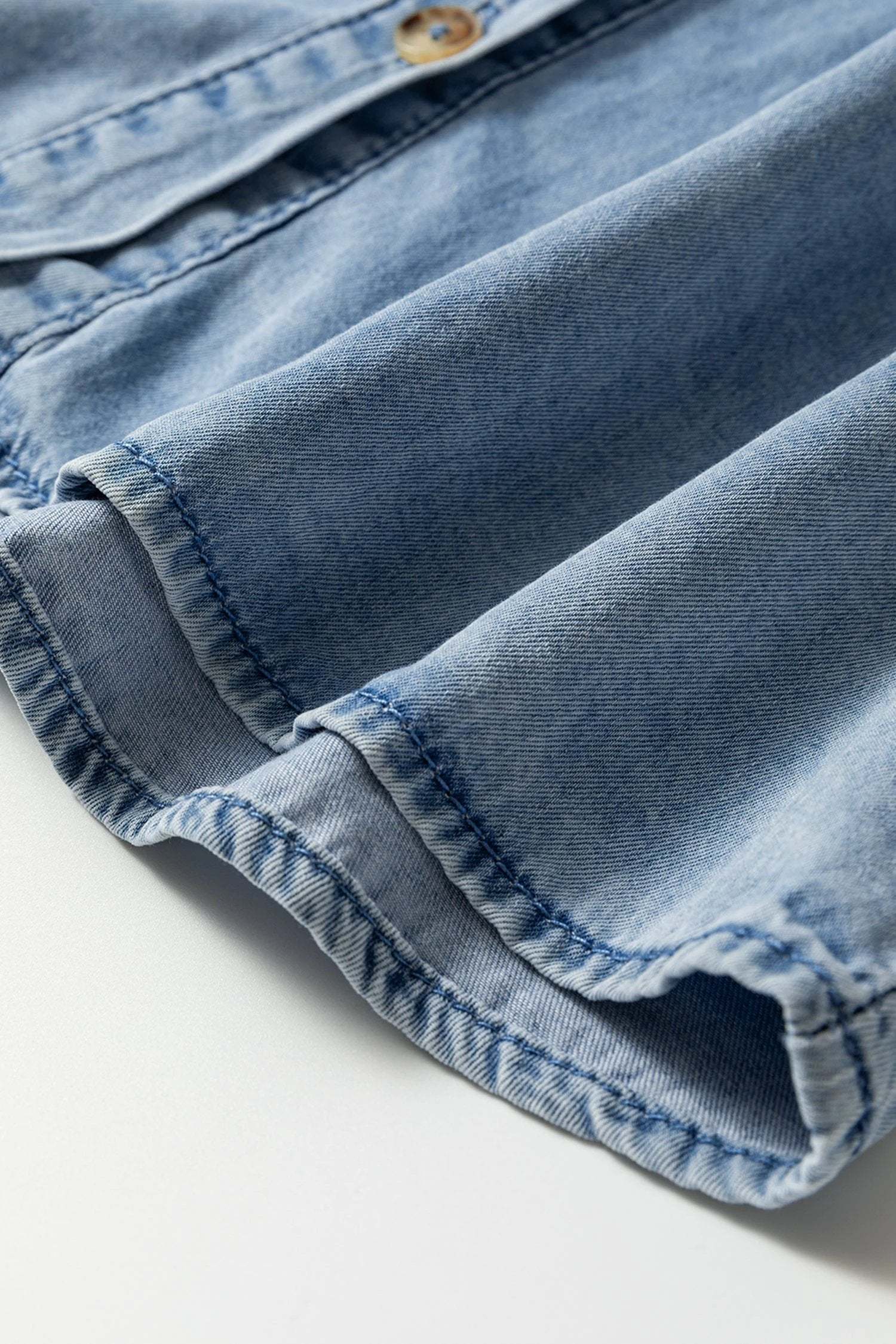 Soft Denim Blue ruffled peter pan collar western denim shirt for women casual everyday outfit