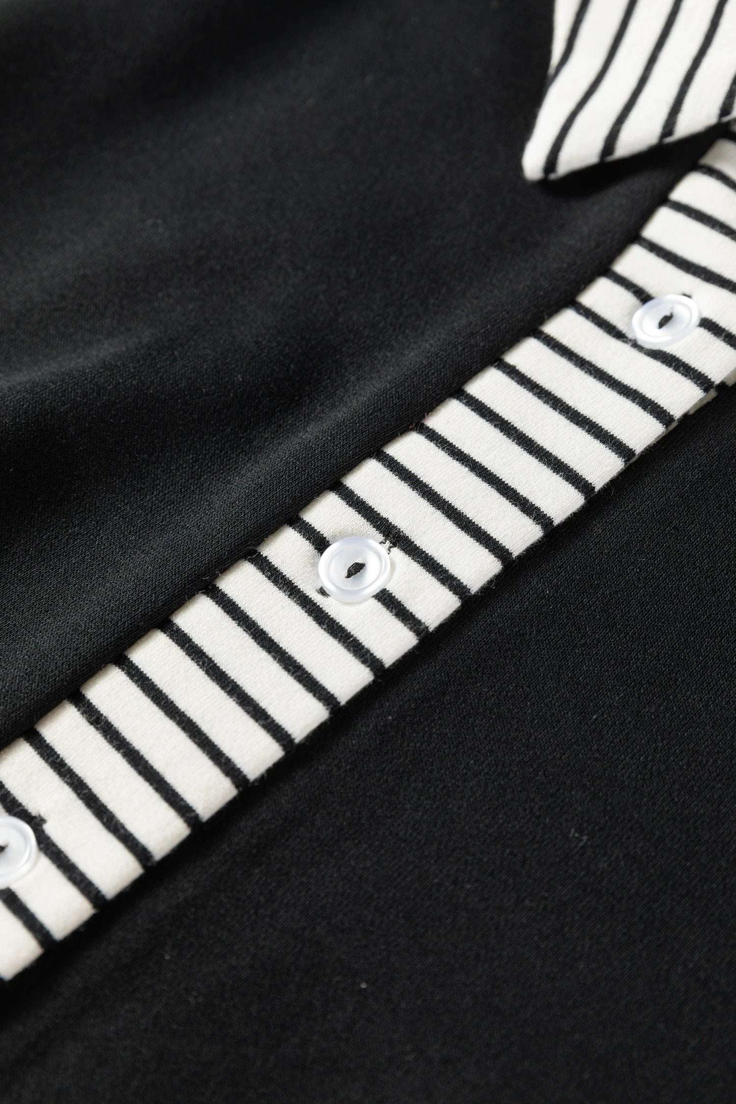 Dear-Lover Dropshipping Black Plus Size Striped Cuffs Polo Collar Patchwork Long Sleeve Ruffle Hem Dress - Plus Size/Plus Size Dresses/Plus Size Mini Dresses
