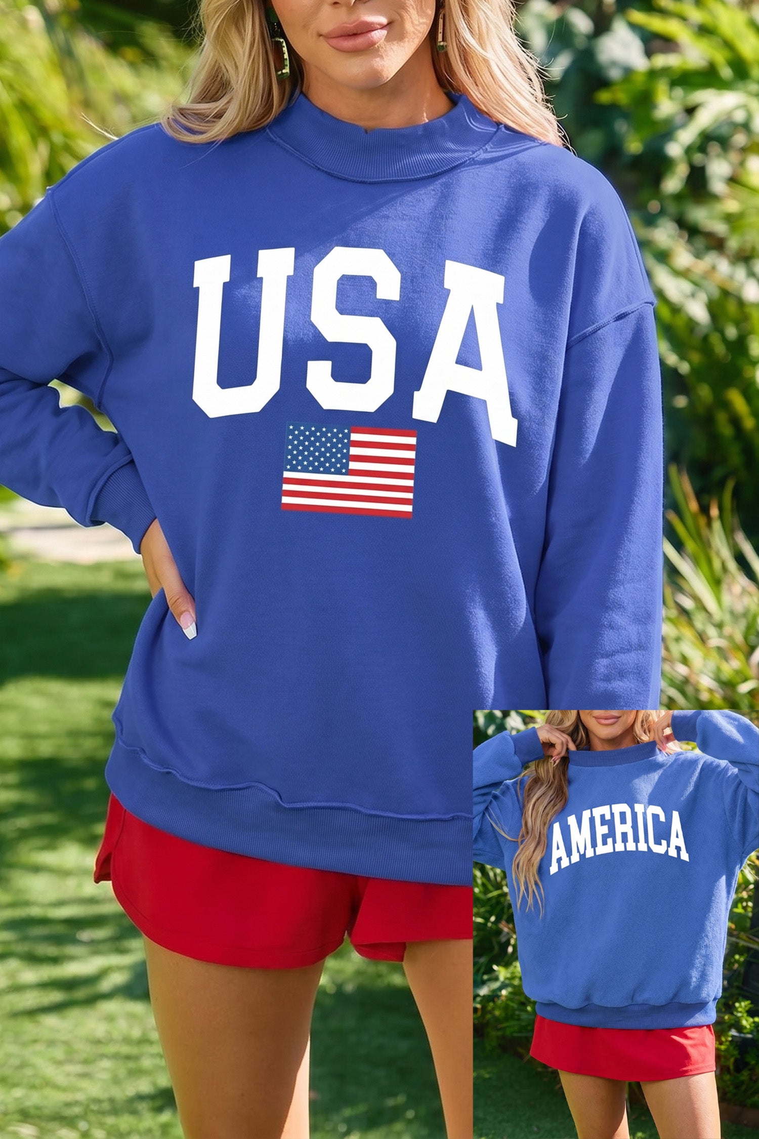 Reversible USA Graphic Sweatshirt with Mock — women's casual sweatshirt | J&H Apparel