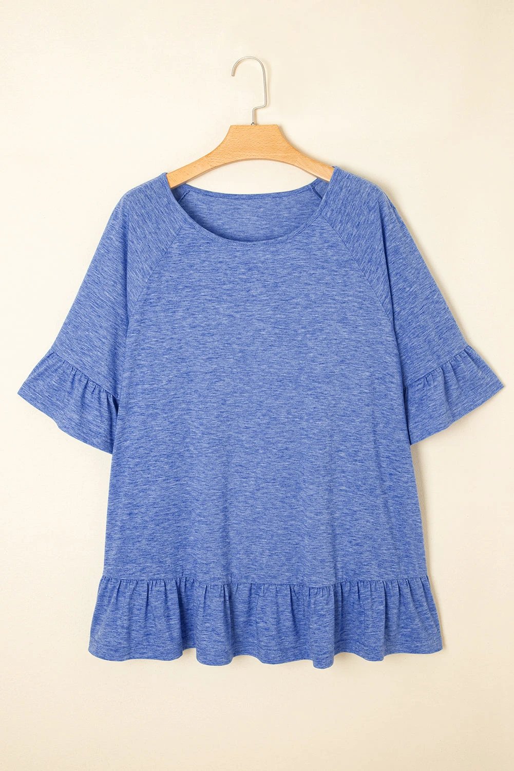 Dear-Lover Dropshipping Dusk Blue Ruffled Short Sleeve Plus Size Casual Blouse - Plus Size/Plus Size Tops/Plus Size Tops & Tees