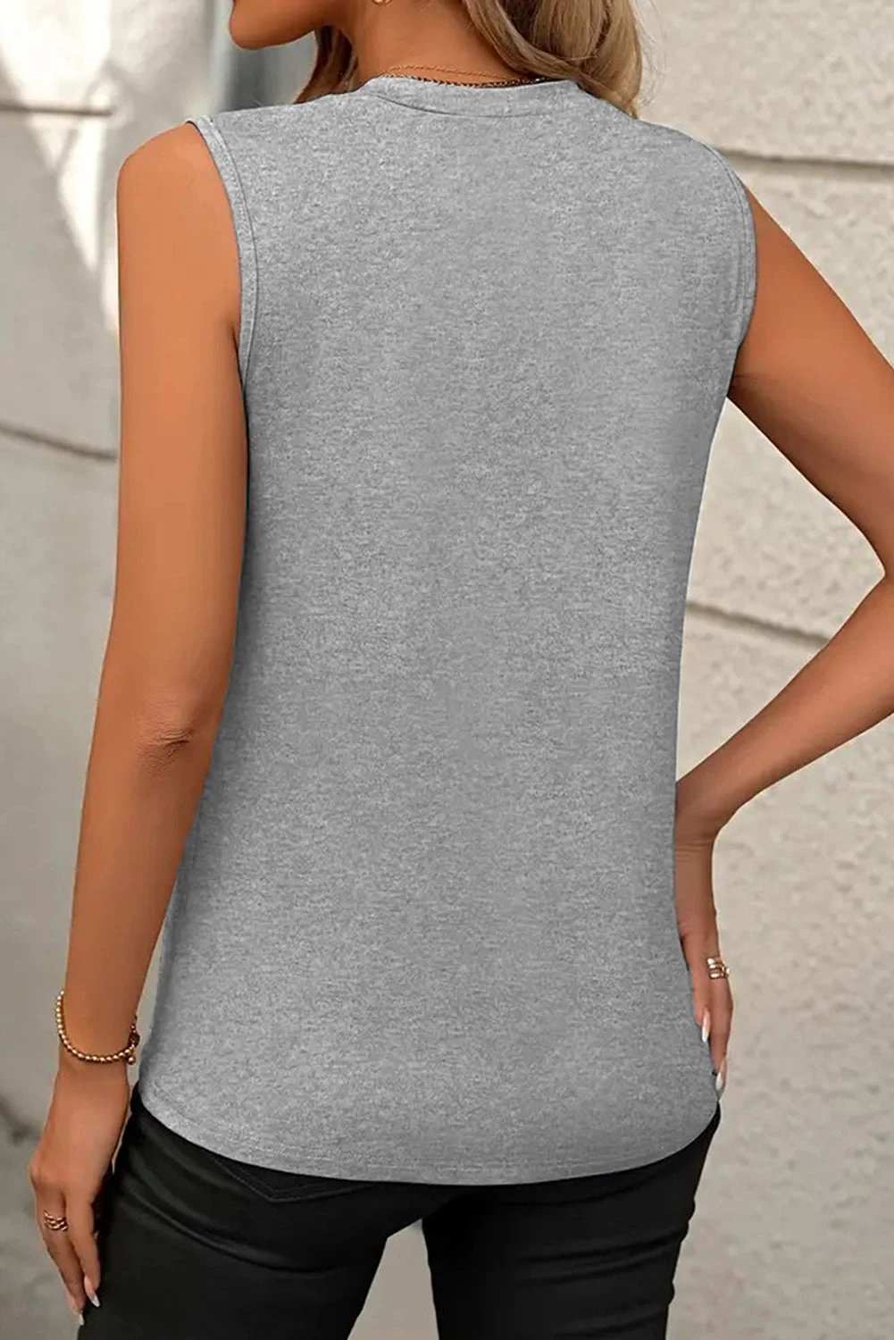 Pleated Crew-Neck Tank Top sleeveless casual top for women