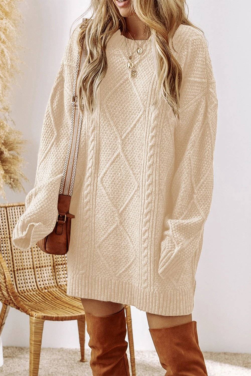 Cable knit drop-shoulder Sweater Dress | Cozy Confidence - Shop now.