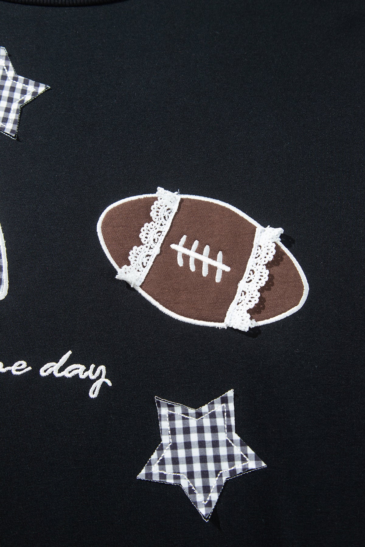 Black Rugby Game Day Patchwork Graphic Plus Size Sweatshirt