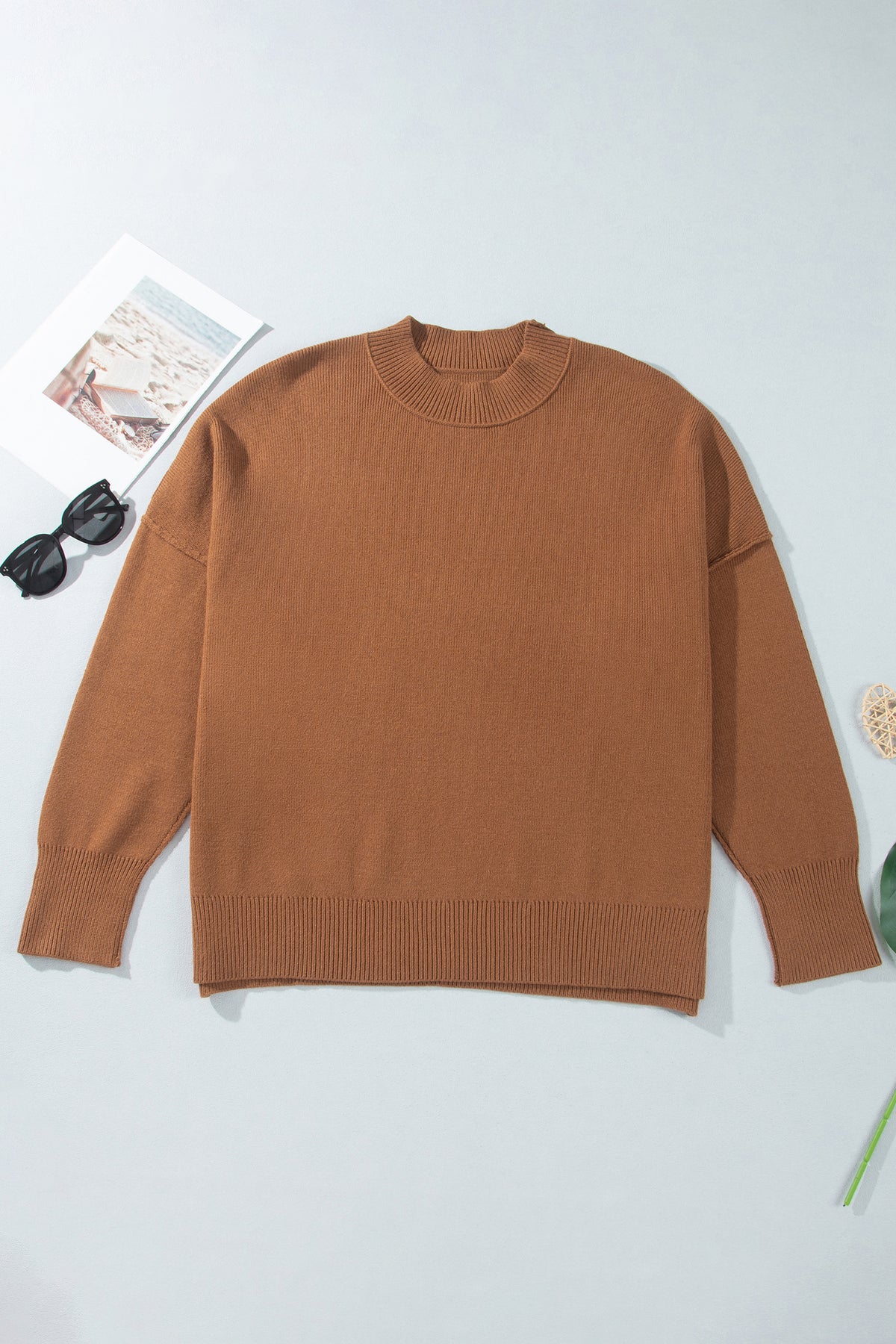 Plus Size Oversized Ribbed Knit Long Sleeve Tunic Sweater