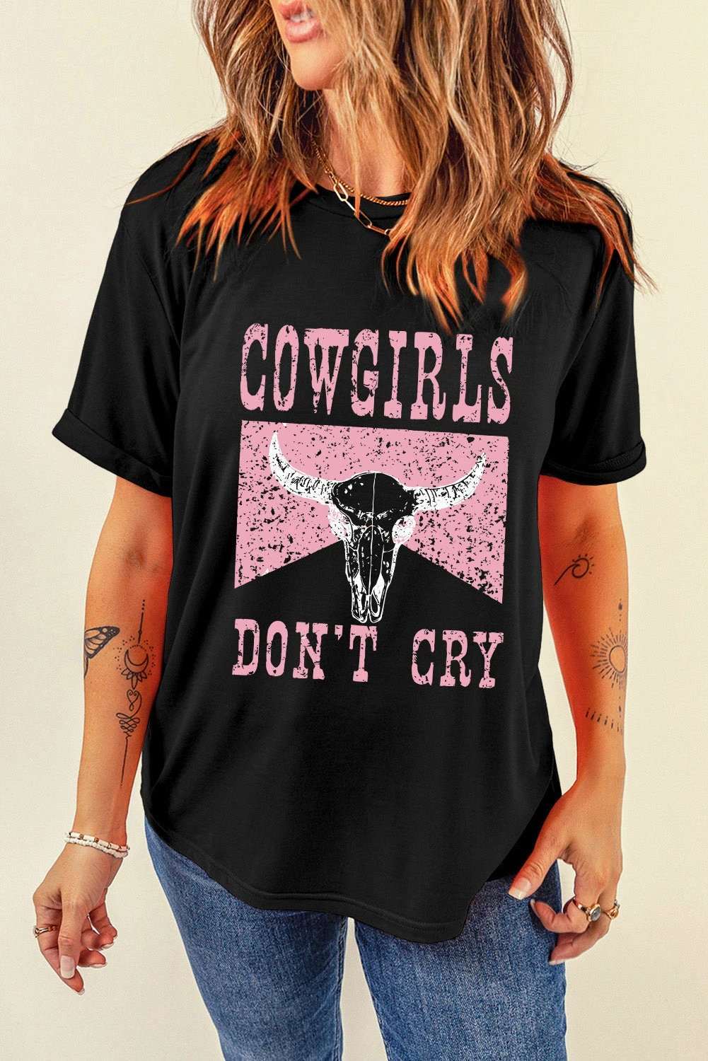 Western Graphic Tee with steer head cowgirl print short sleeve top