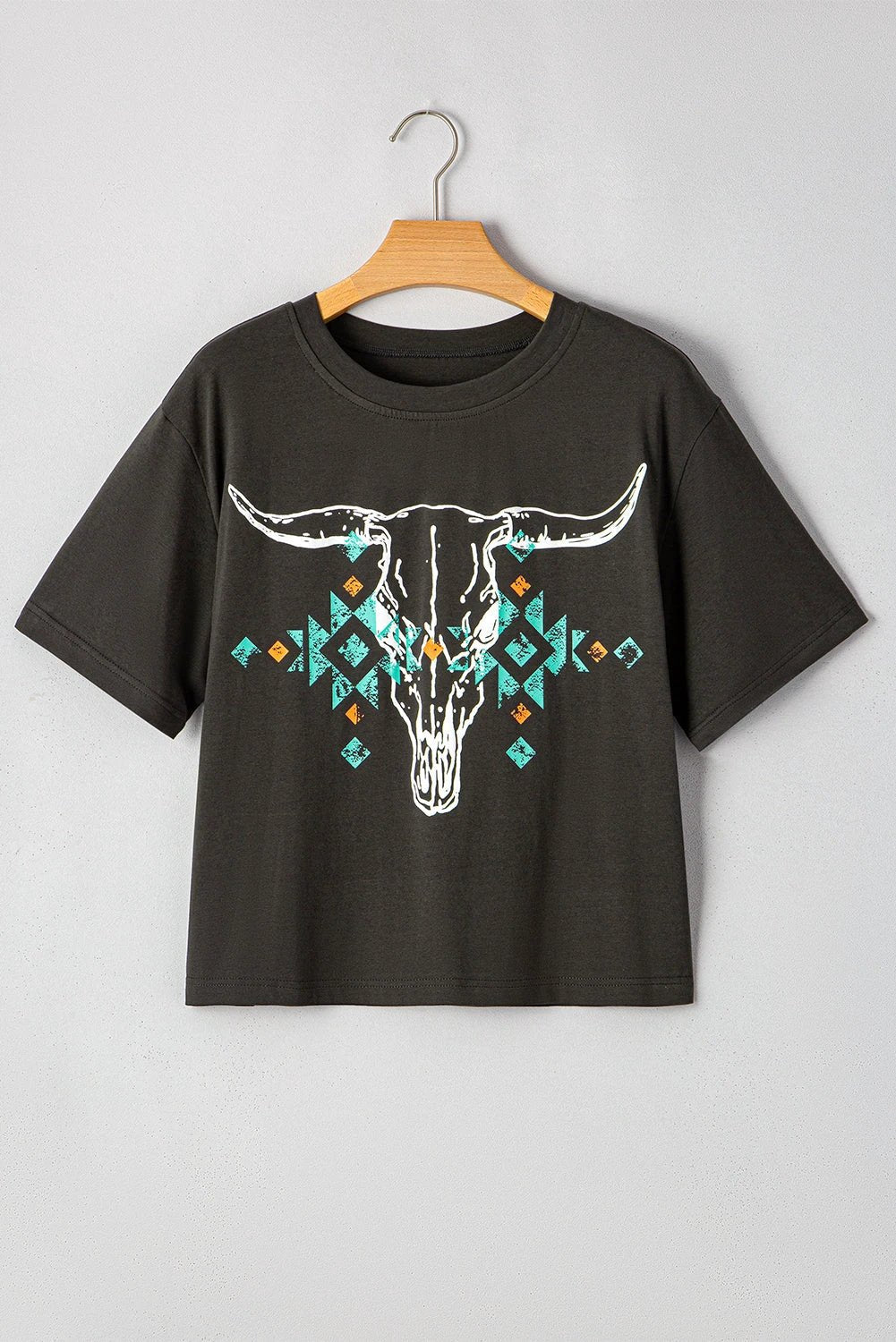 Turquoise Aztec Bull Skull Graphic Tee