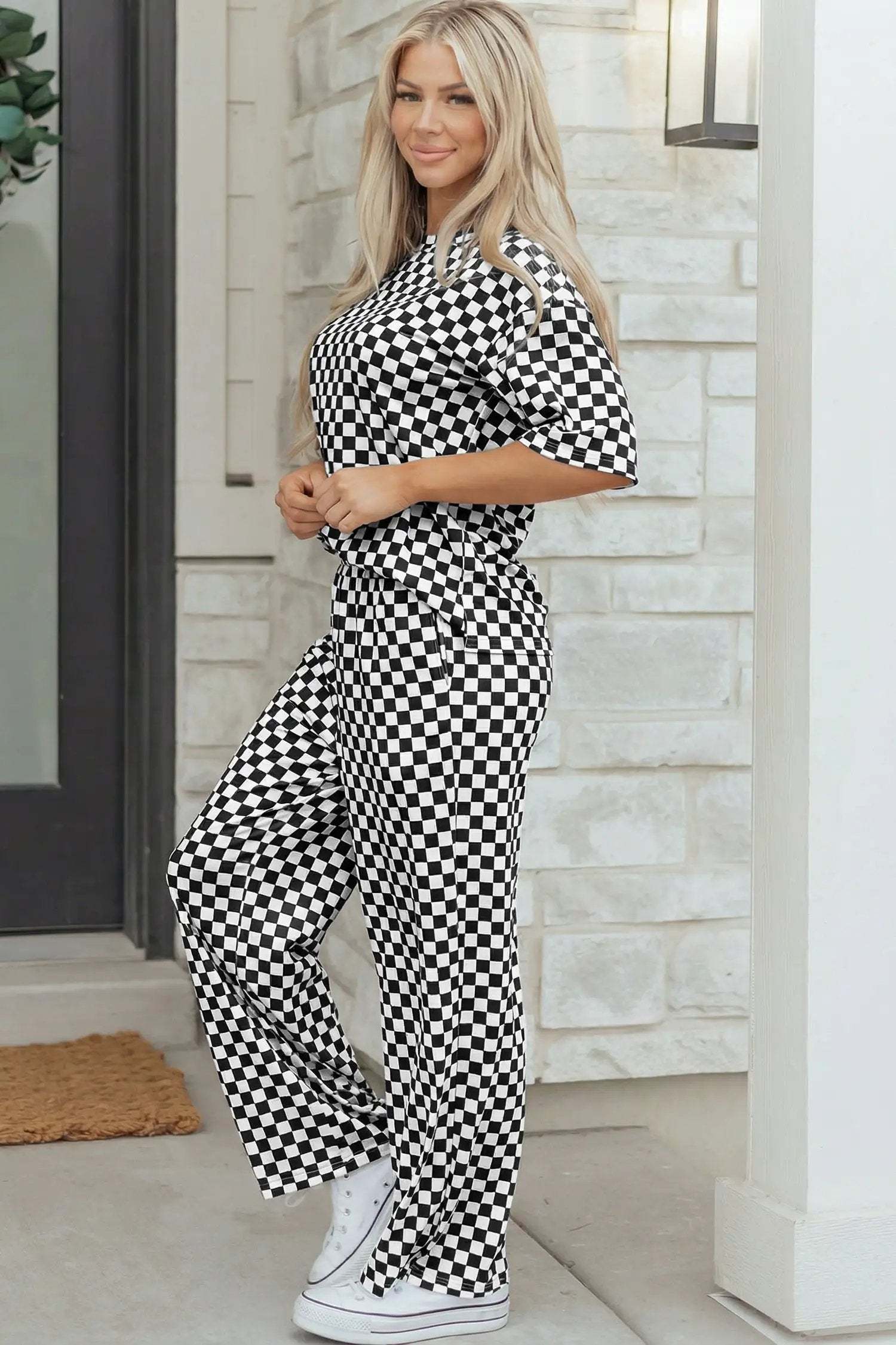 Checkered two-piece outfit set