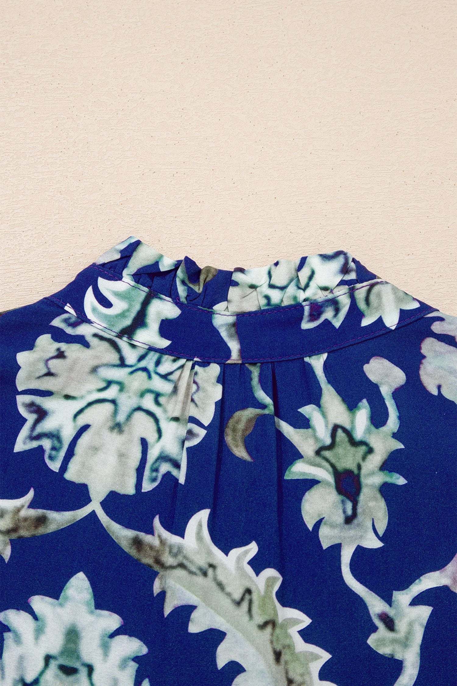 blue wild floral print frilled collar half sleeve long dress for women casual everyday outfit