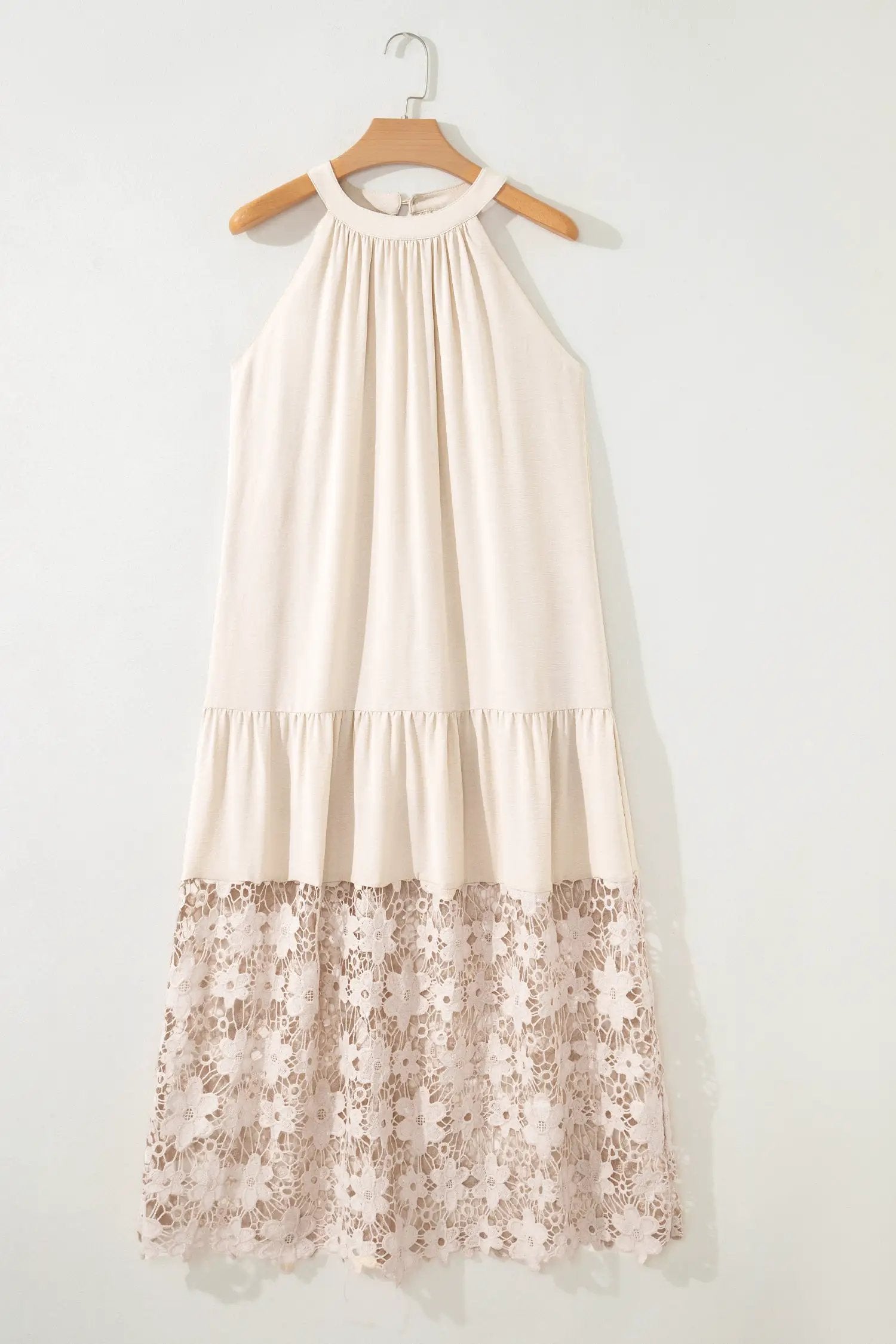 beige lace halter dress