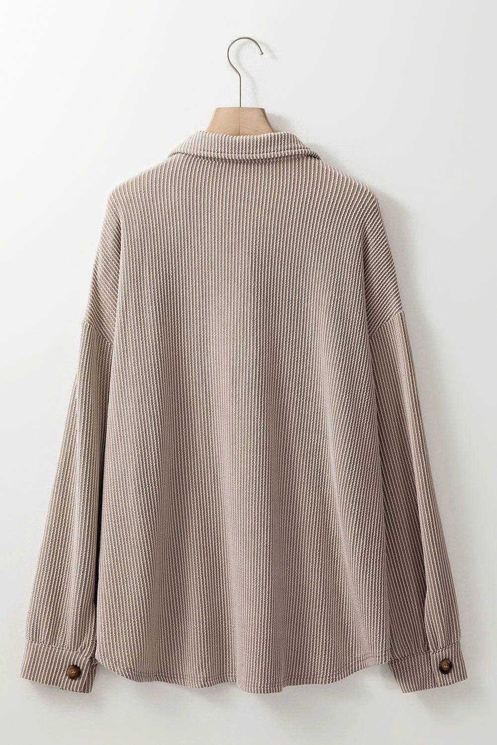 smoke gray solid corded drop shoulder plus size shacket for women casual everyday outfit