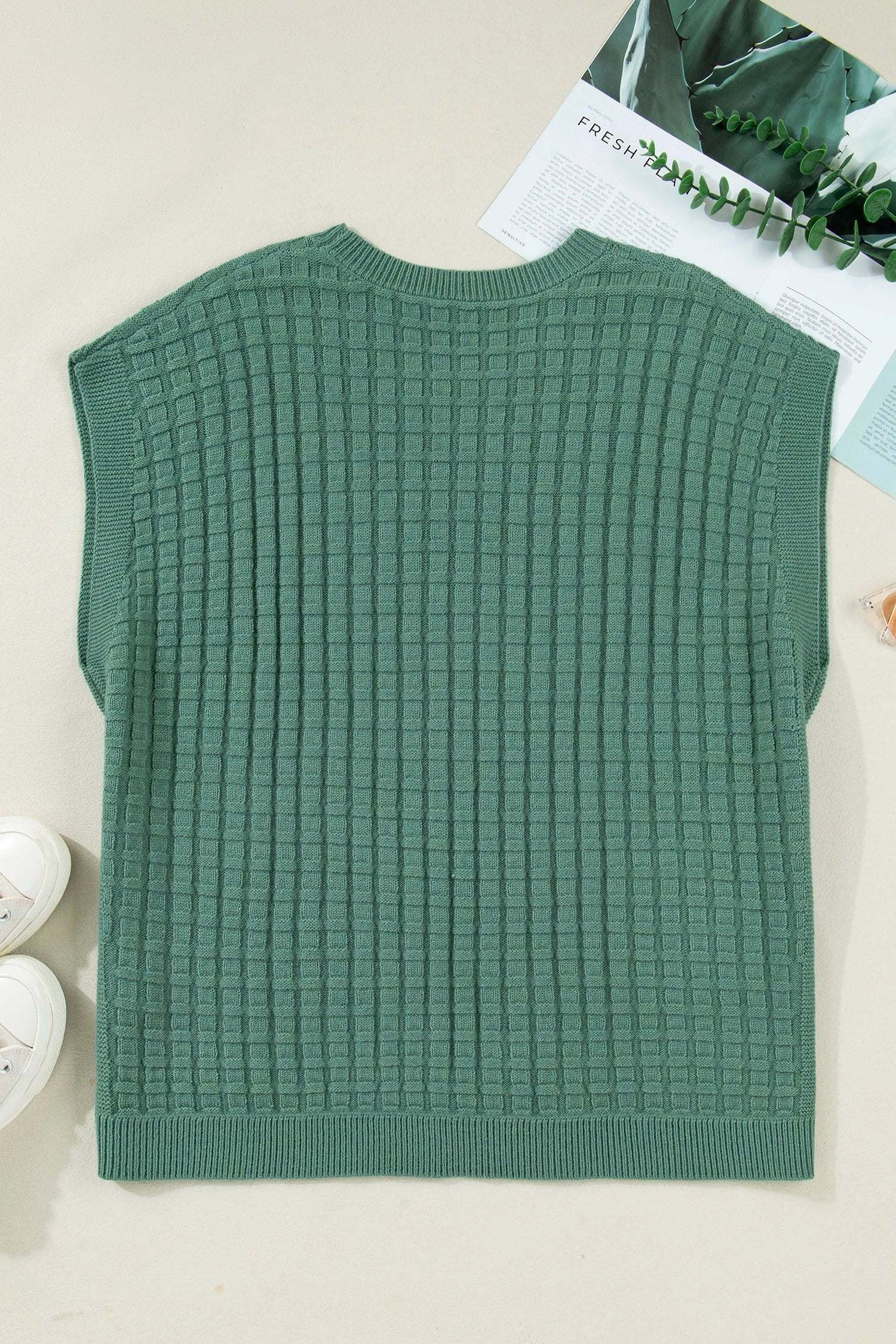 mist green plus size solid color textured knit short sleeve sweater for women casual everyday outfit