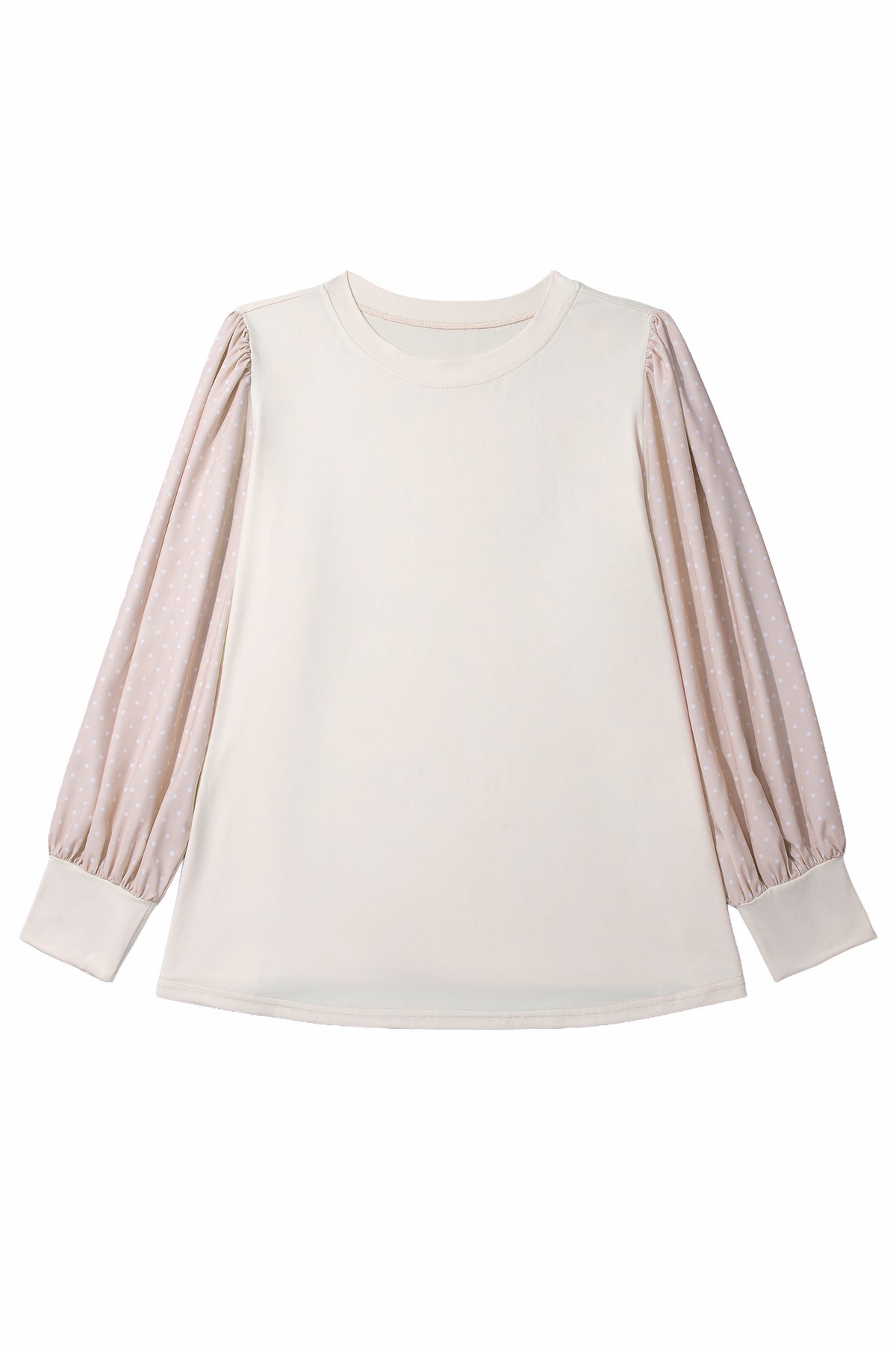 Plus Size Polka Dot Long Sleeve Round Neck Blouse