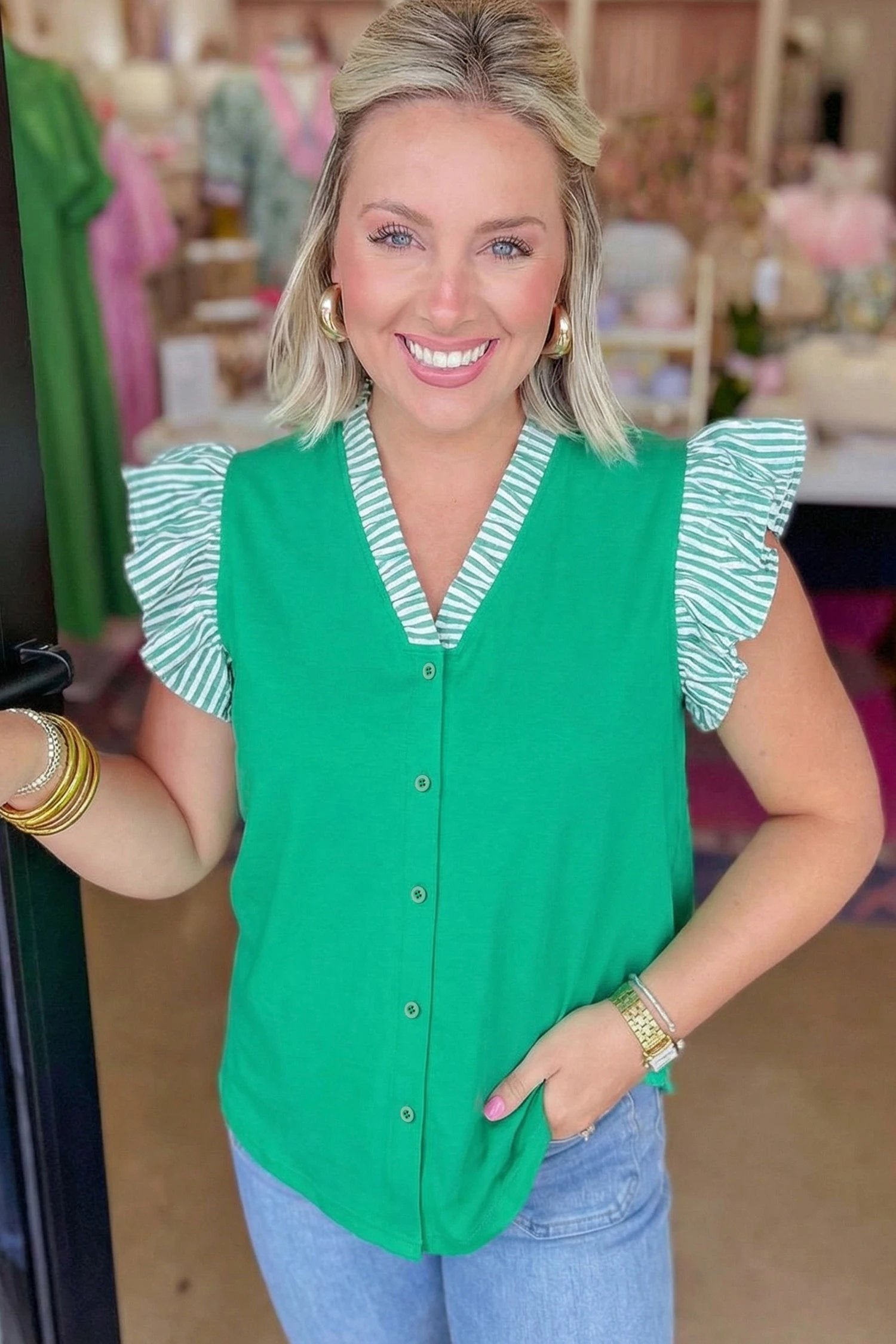 plus size flutter sleeve blouse