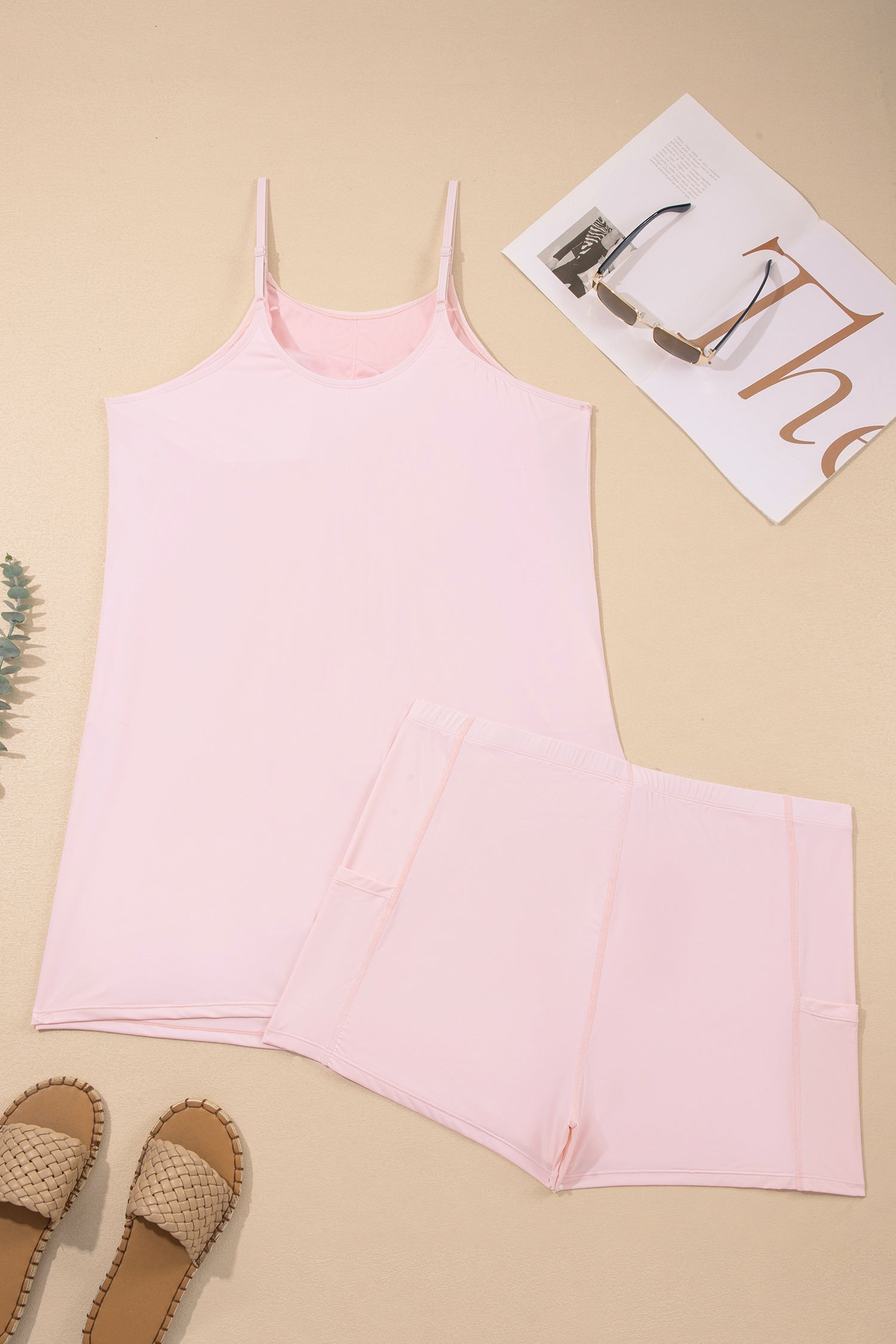 Plus Size Build-in Shorts Sleeveless Dress With Short Two-Piece Outfit Set