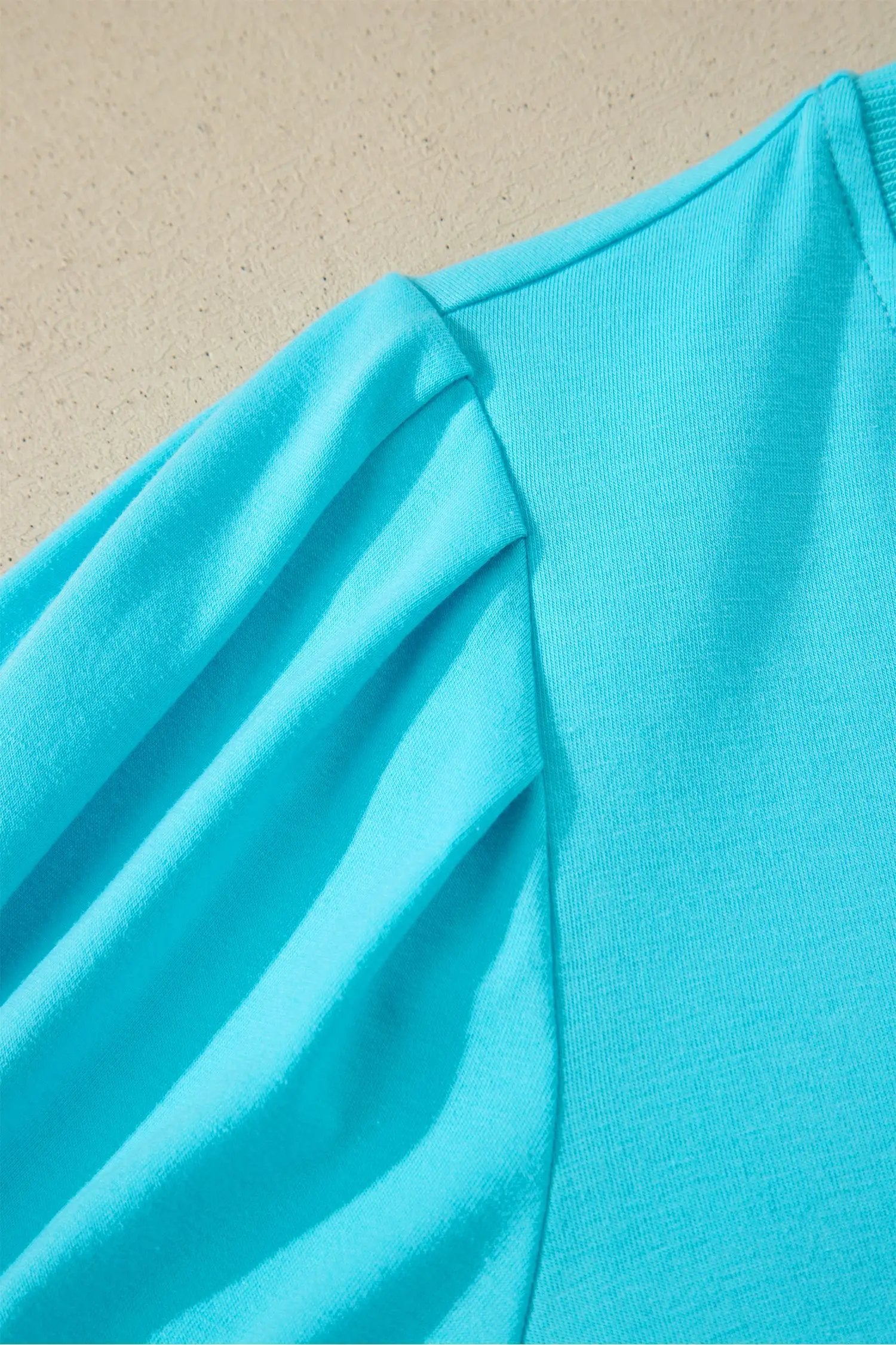 Dear-Lover Dropshipping Mint Green Solid Color V Neck Short Puff Sleeve Blouse - Blouses Tops/Blouses & Shirts