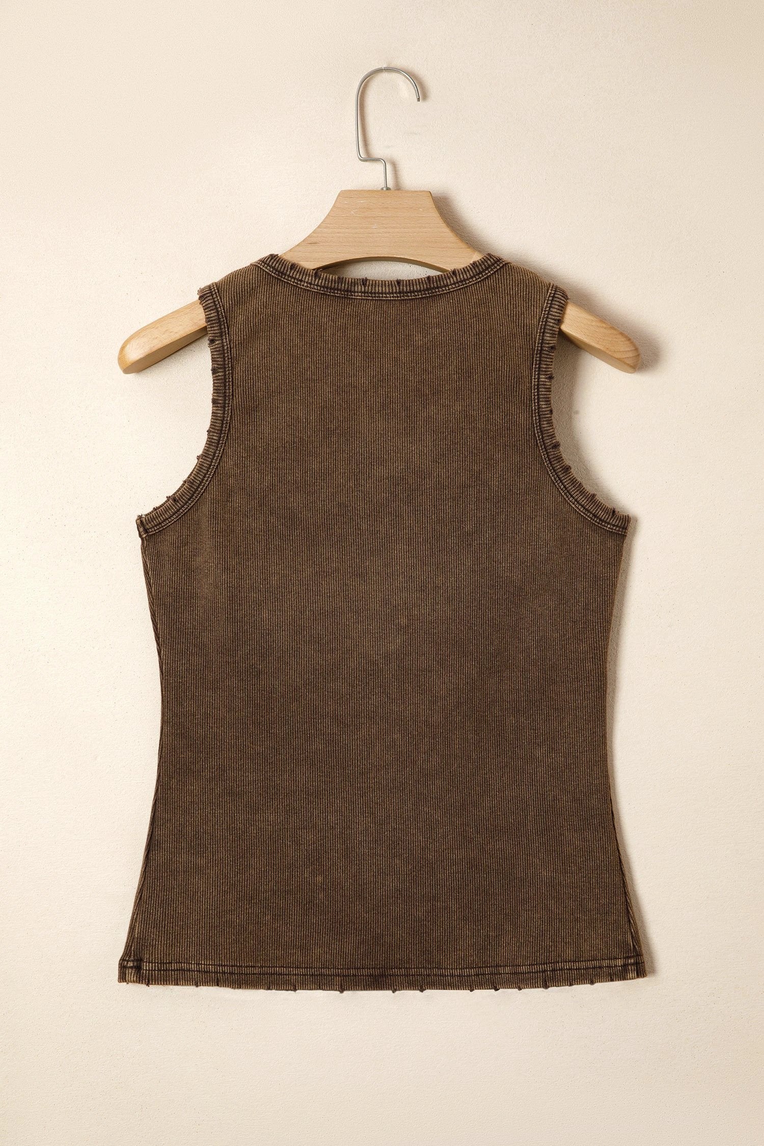 coffee vintage distressed ribbed mineral wash tank top for women casual everyday outfit