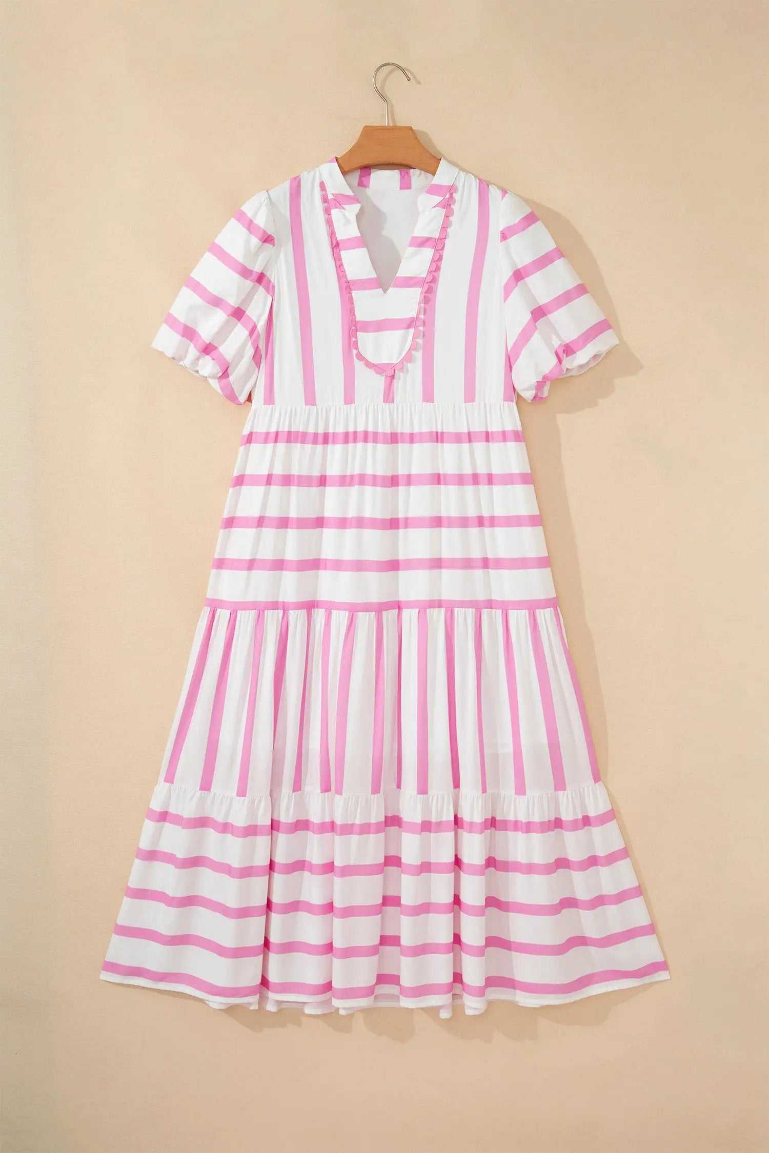 Stripe Ricrac Trim Maxi Dress with notched neck and half sleeves