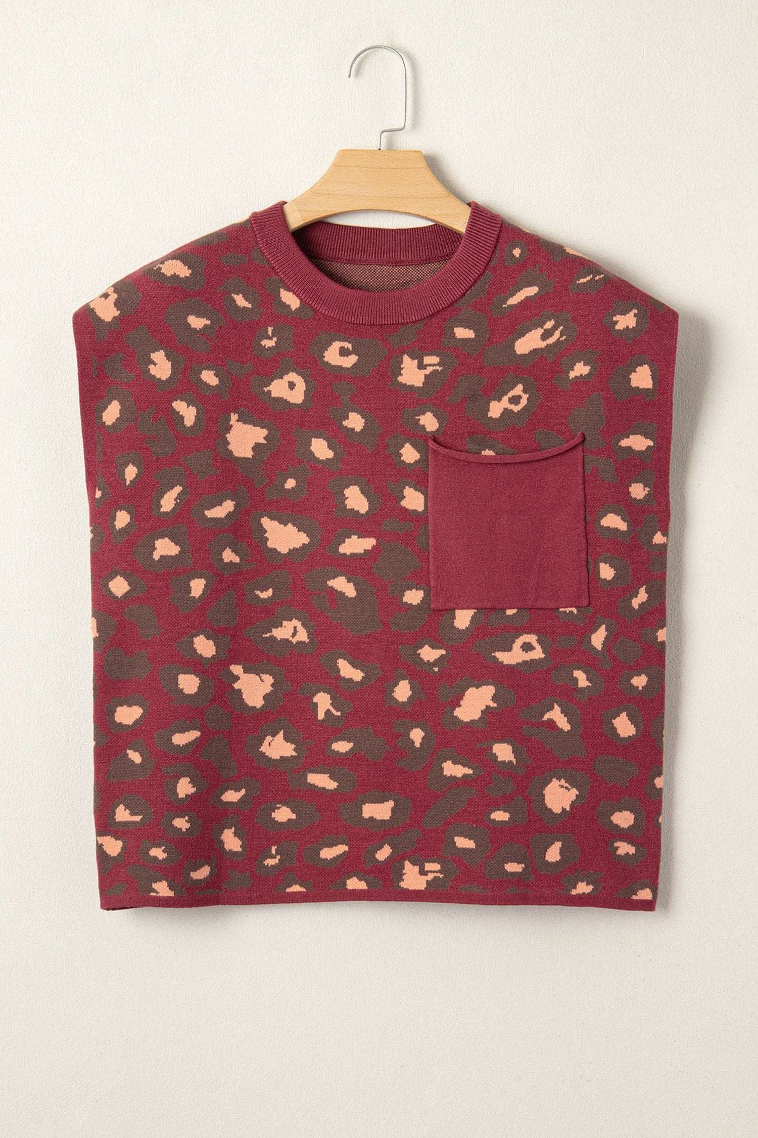 red leopard print cap sleeve knitted top for women casual everyday outfit