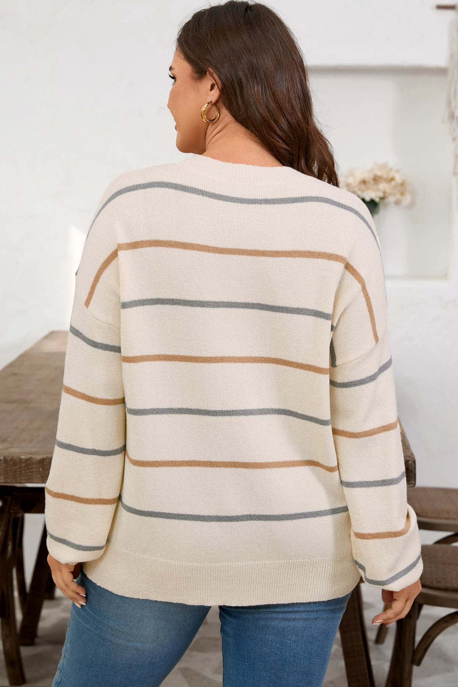 multicolour striped drop shoulder plus sweater for women casual everyday outfit