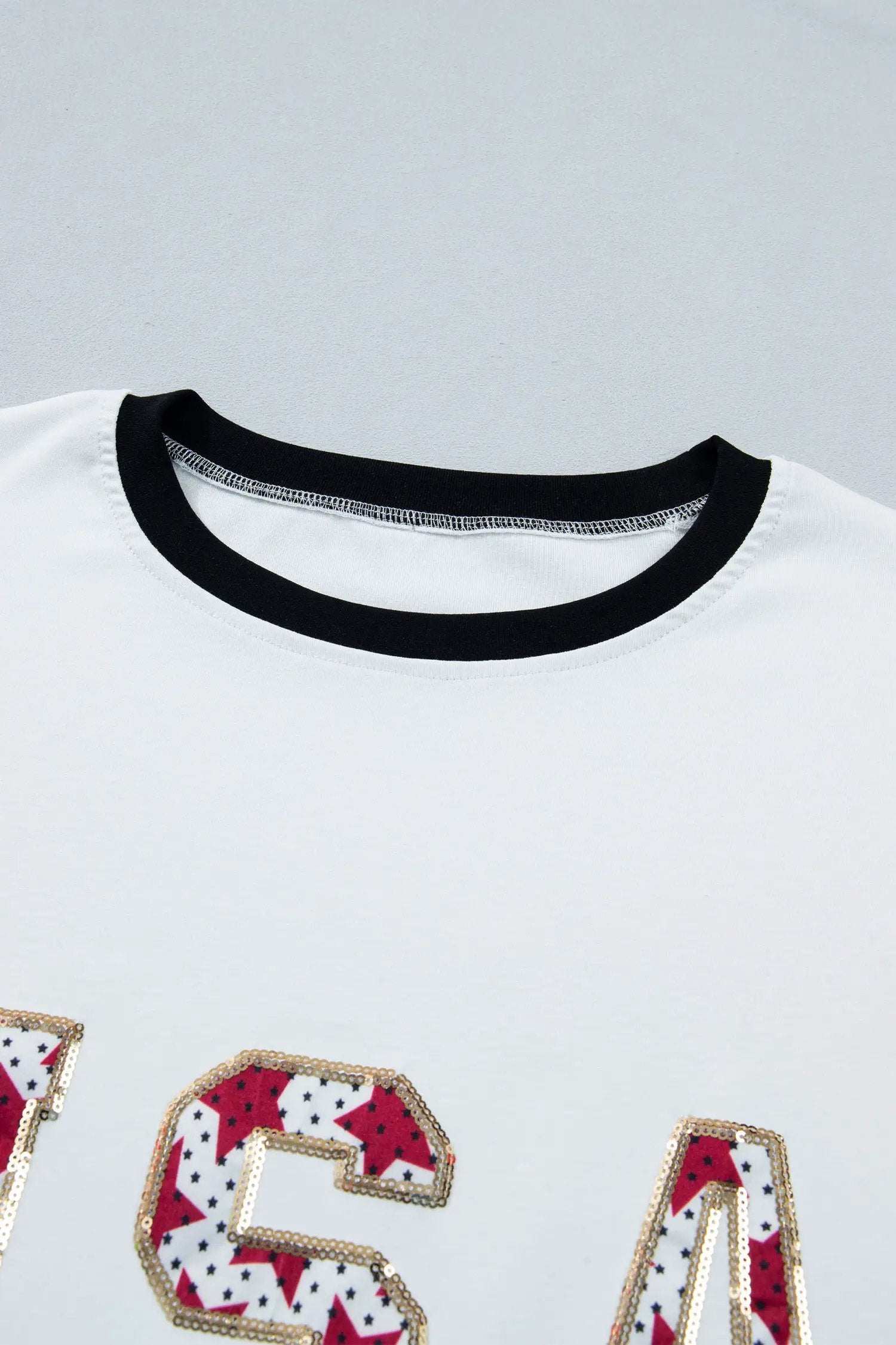 Star-Spangled Shine USA sequin color-block trim loose T-shirt with relaxed fit and patriotic design