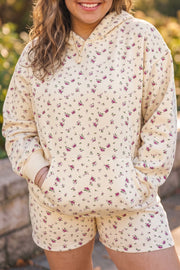 Beige Floral Print Hooded Long Sleeve Plus Size Set