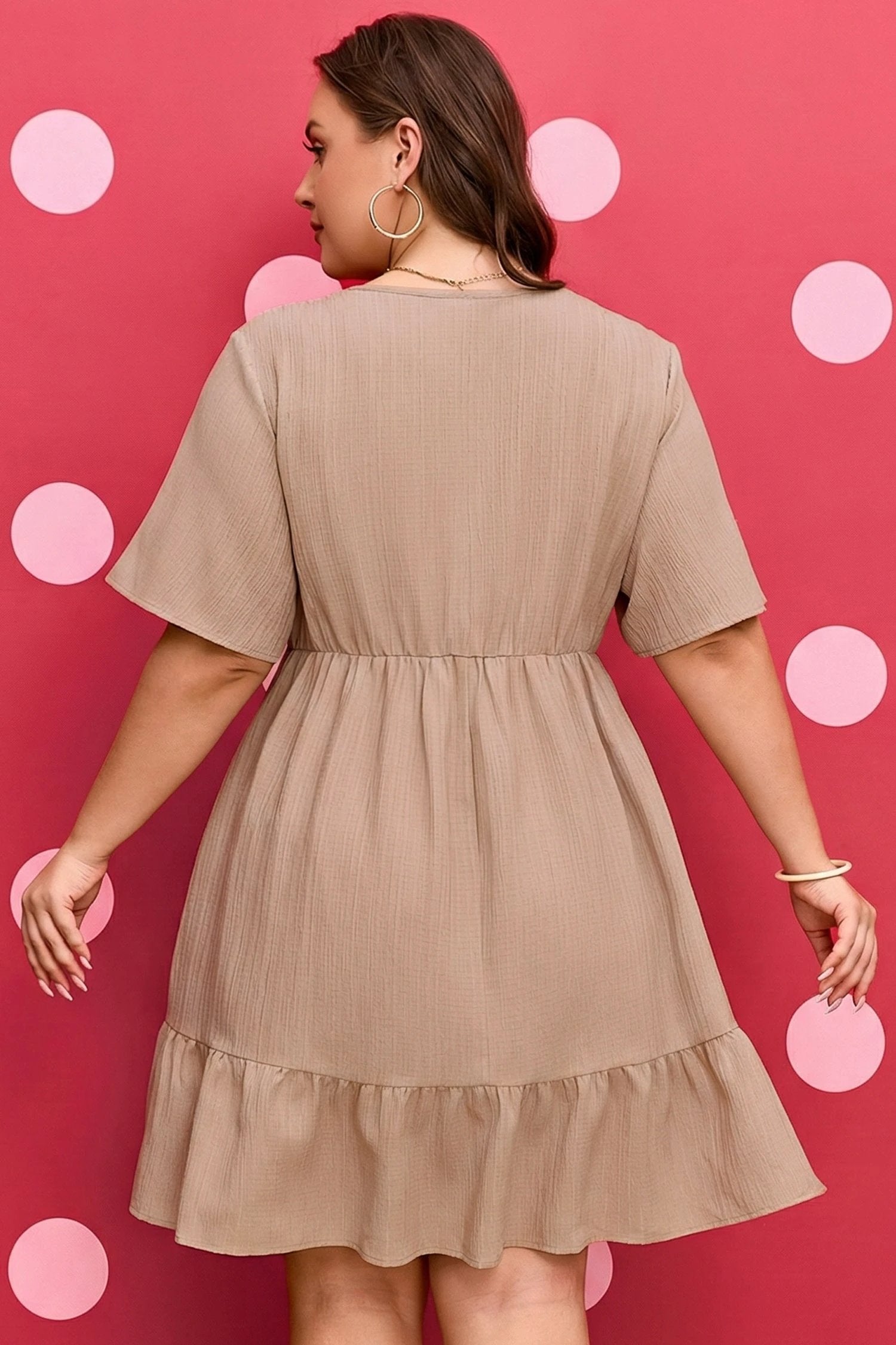 Plus Size Textured Ruffled Dress