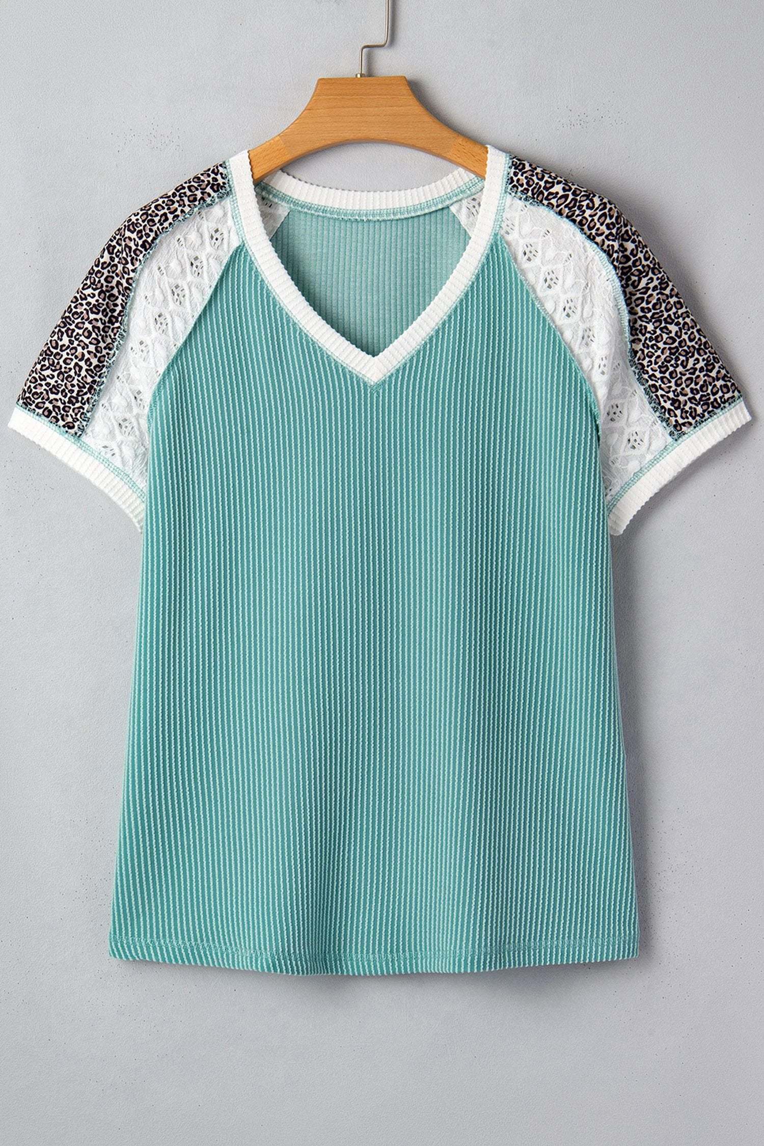 green bay Colorblock lace leopard patchwork twisted ribbed tee for women casual everyday outfit